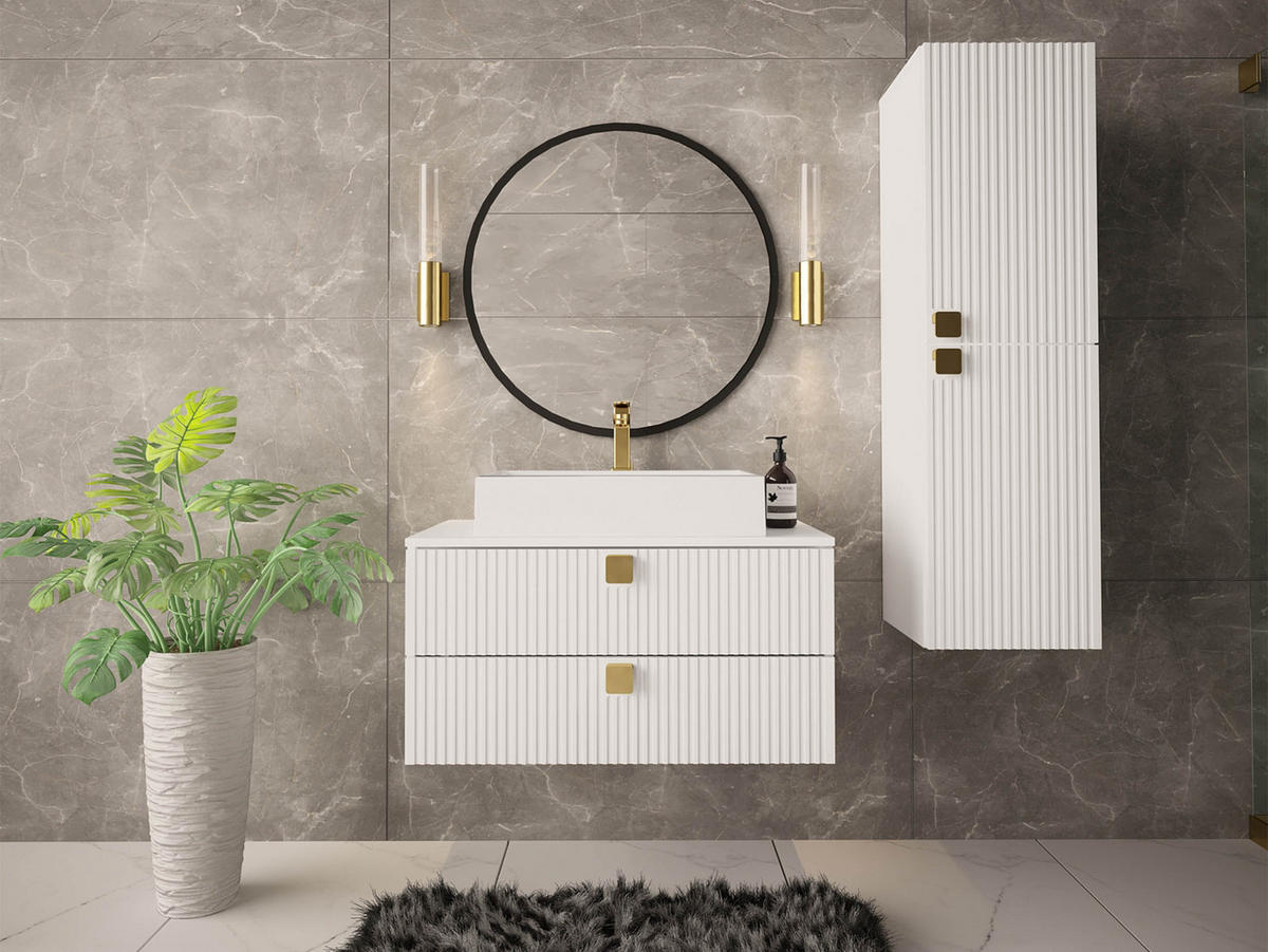 BADMÖBEL-SET Gariano III - Goldfarben/Weiß, Holzwerkstoff/Kunststoff (80/42/46cm) - MIRJAN24