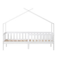 HAUSBETT 90/200 cm Weiß aus Massivholz mit Sicherheitspodest und Lattenrost - Weiß, Holz (90/200cm) - OKWISH