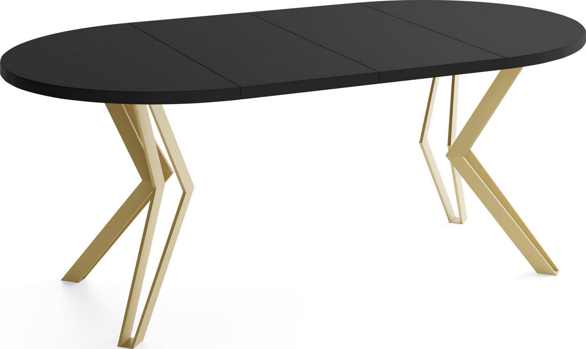 ESSTISCH Daisy runder ausziehbarer, Schwarz 100-180/100/76 cm - Goldfarben/Schwarz, Holzwerkstoff/Metall (100/100/76cm) - WFL GROUP