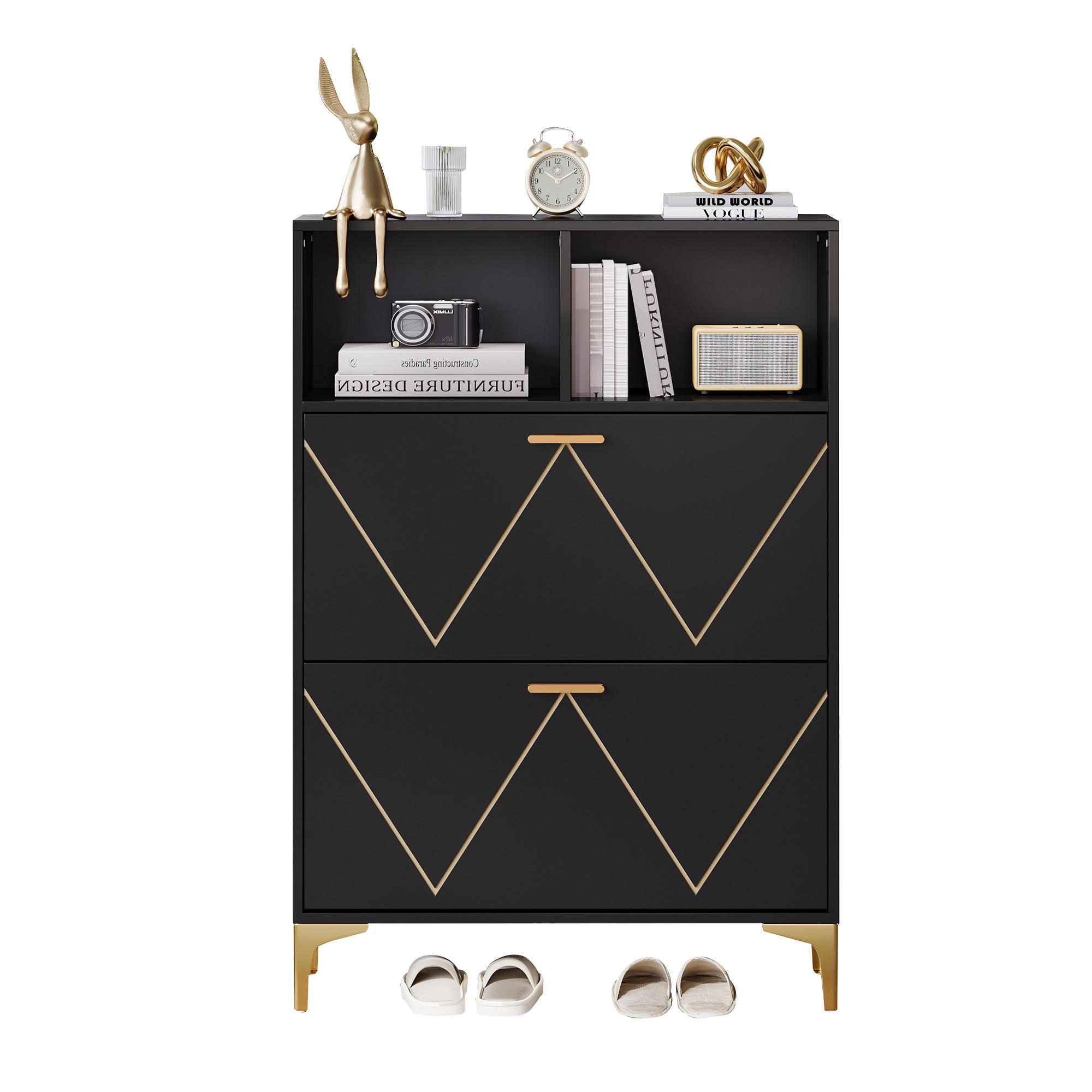 SCHUHSCHRANK Schwarz 2er-Set - Schwarz, Holzwerkstoff (80/117/25cm) - PANGIVO