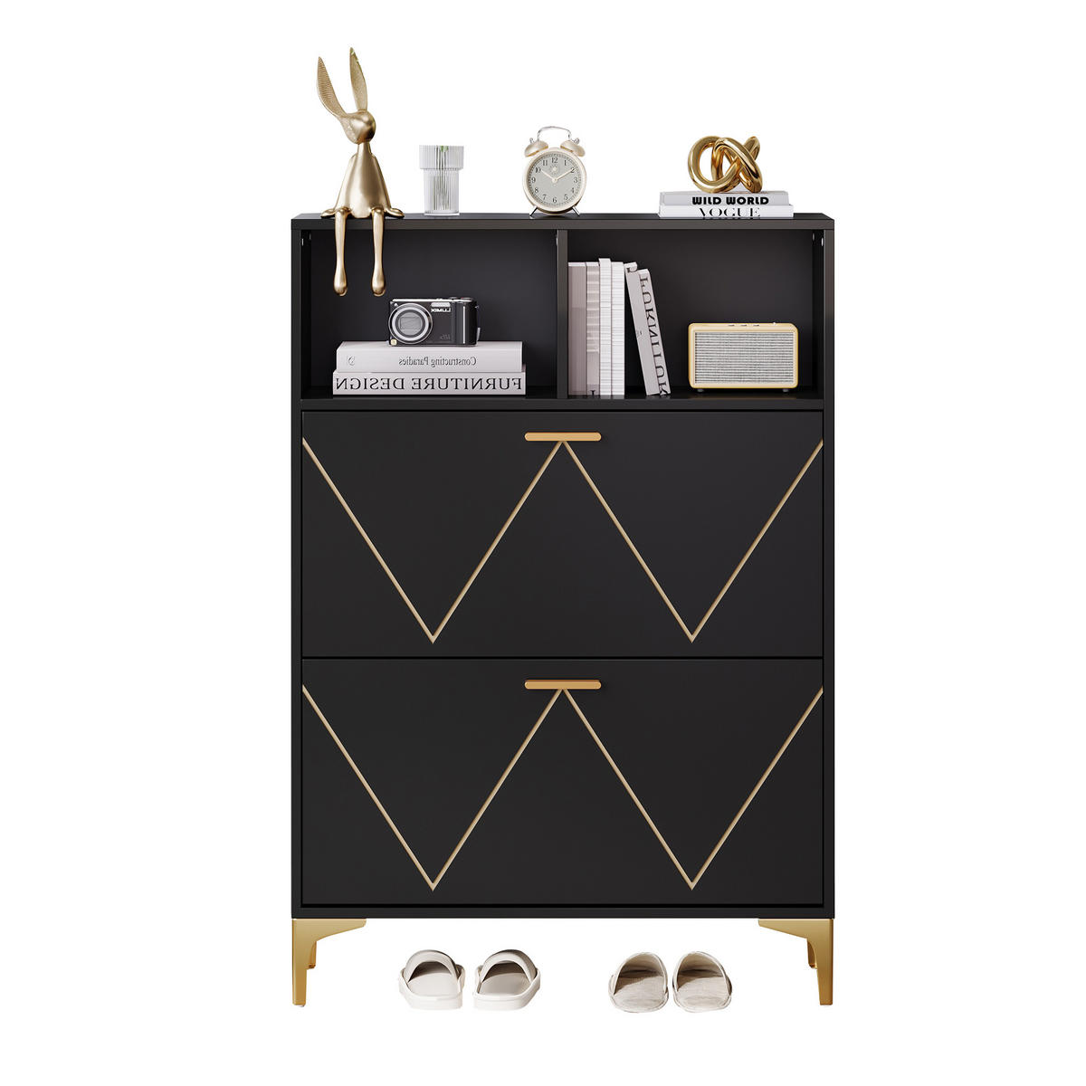 SCHUHSCHRANK Schwarz 80/25/117 cm - Schwarz, Holzwerkstoff (80/117/25cm) - PANGIVO