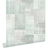 TAPETE orientalisches-Marrakech Kelim-Patchwork 53 cm x 10.05 m - Grün, Papier (53/1000cm) - ESTAhome