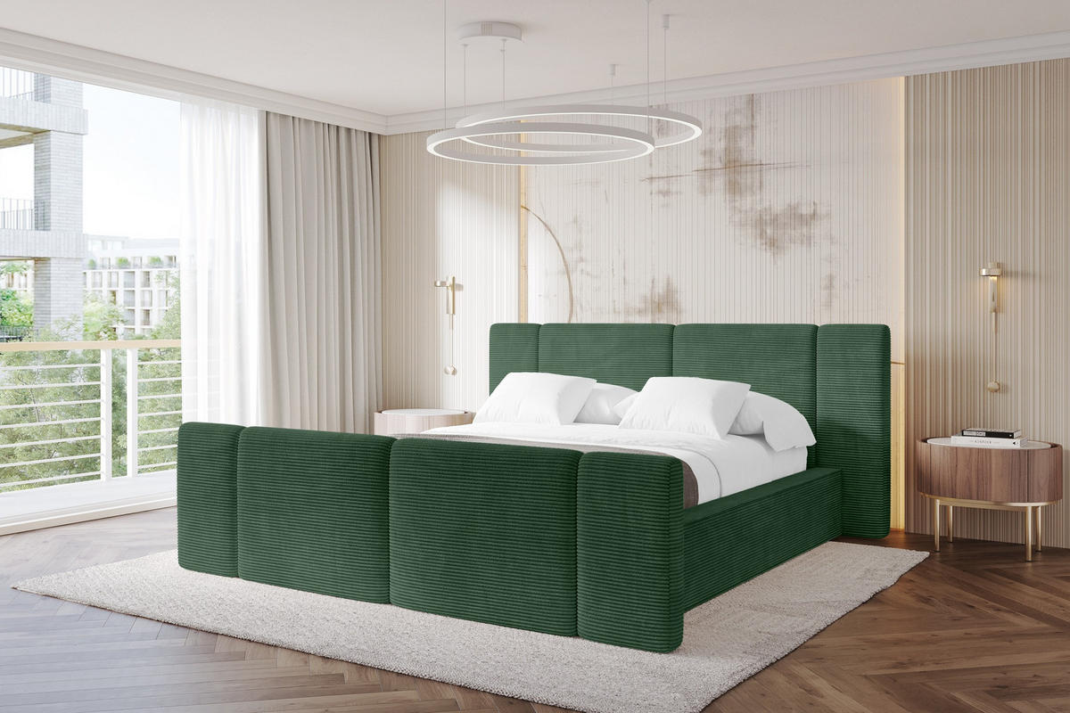 POLSTERBETT mit Bettkasten, Fußteil und Lattenrost, Bett mit Matratze H3/H4 - RIVO-Z 120x200 Grün - Grün, Holzwerkstoff/Textil (120/200cm) - ALTDECOR