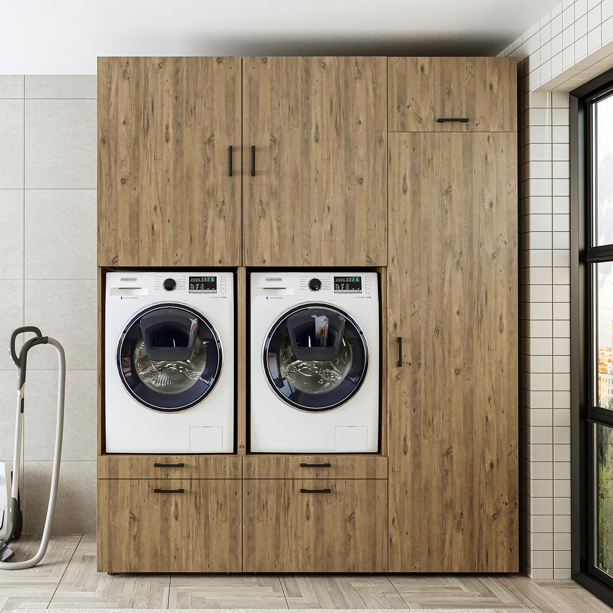 WASCHMASCHINENSCHRANK Serie 2 194cm Breit, 240cm Hoch - Eichefarben, Holzwerkstoff (194/240/67cm)