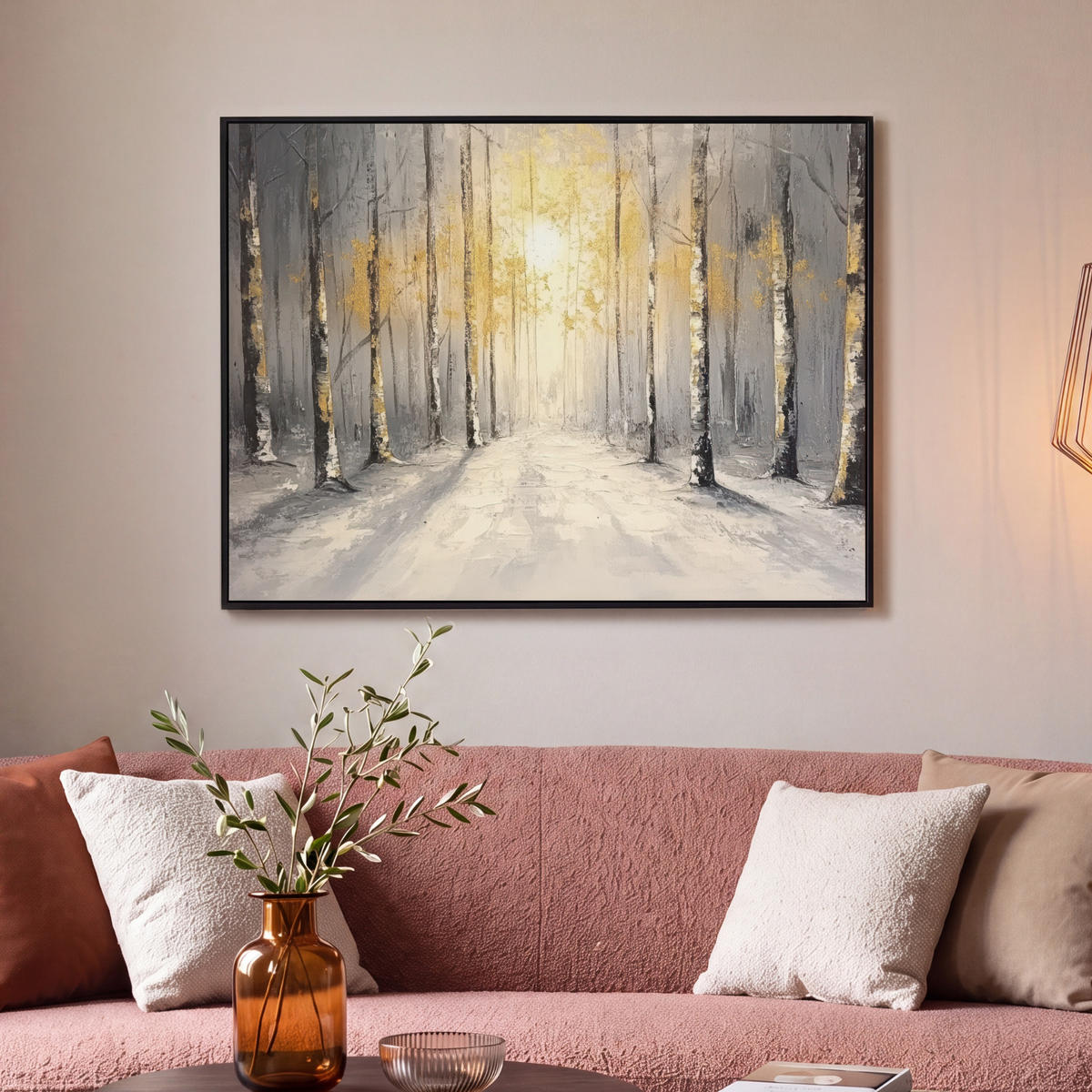 LEINWAND Bilder mit Rahmen - Winter - Abstrakt - Schnee - Natur - Sonne - 100x70 - Grau, Textil (100/70cm) - MuchoWow