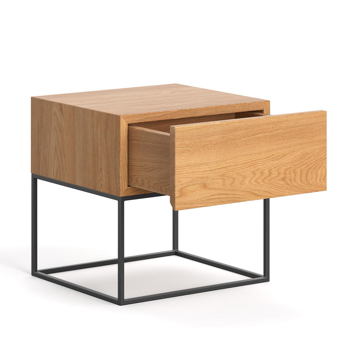 NACHTTISCH Loom mit Schublade aus massivem Eichenholz - Eichefarben/Schwarz, Holz/Metall (44/45/42cm) - Danzz