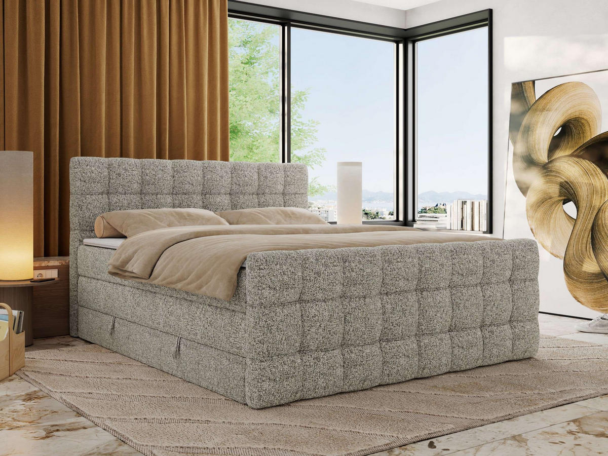 BOXSPRINGBETT ALTIVO KING DUO 180/200 - Beige Strukture - H4 - Beige, Textil (180/200cm) - MKS