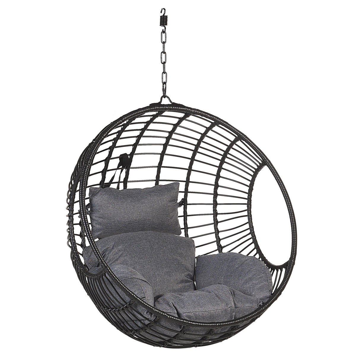 HÄNGESESSEL mit Gestell PE Rattan schwarz 97 cm Aspio - Schwarz, Kunststoff (99/199/97cm) - Beliani