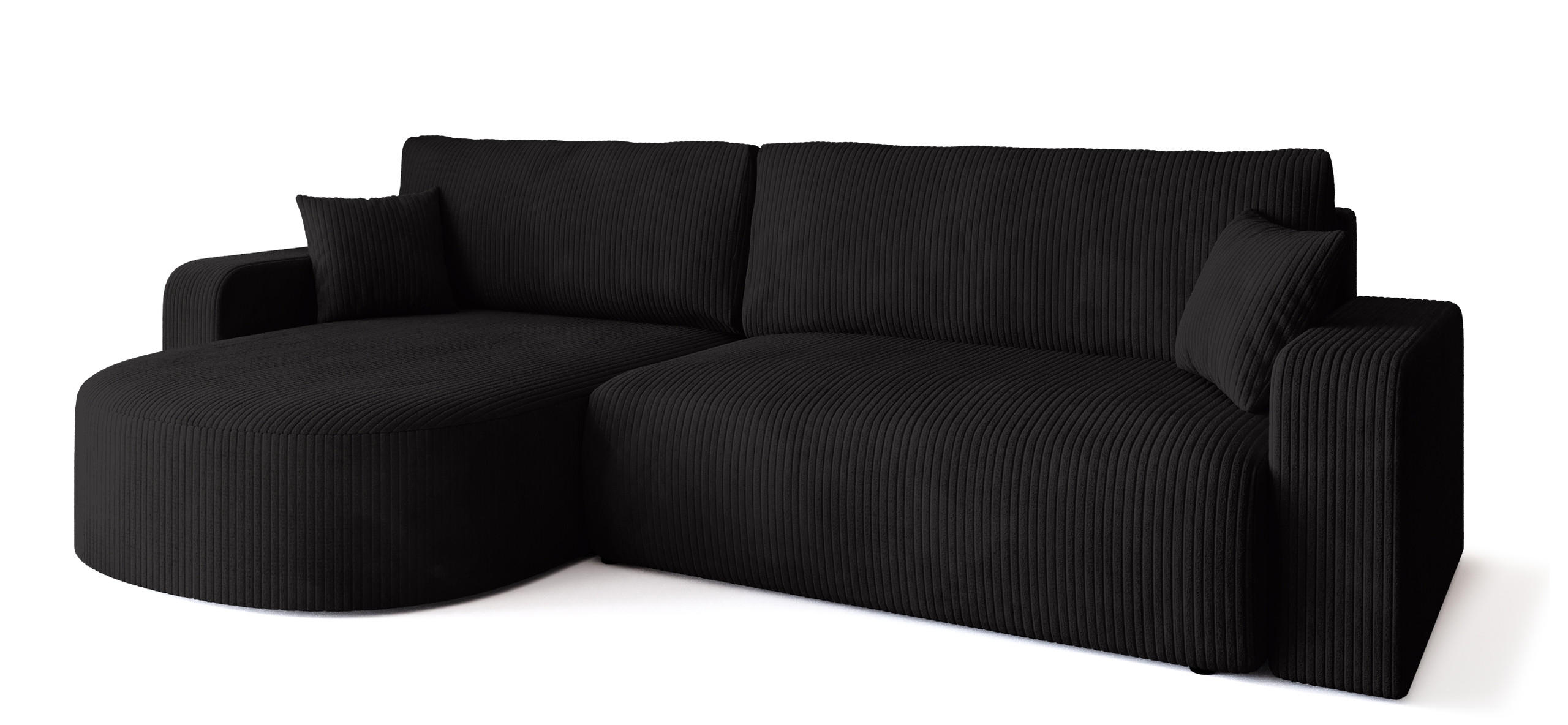 ECKSOFA Bisk mit Schlaffunktion Schwarz Cordstoff - Schwarz, Textil (275/170cm) - Bromarkt