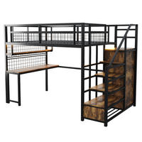 HOCHBETT 140/200 cm DE-01675, in Schwarz, mit Lichtleiste, Steckdose, Stauraumleiter und Schreibtisch - Schwarz, Metall (140/200cm) - ComfortXL