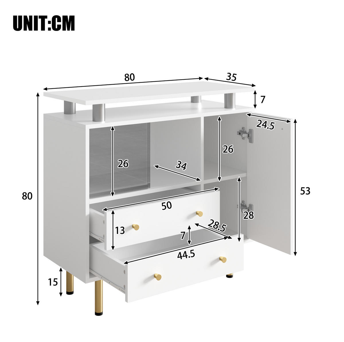 SIDEBOARD 80/35/80 cm Weiß aus Glas und Spanplatte mit LED - Weiß, Glas (80/80/35cm) - OKWISH