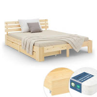 HOLZBETT Natur 140/200 cm mit Federkernmatratze und 2 Bettkästen - Naturfarben, Holz (140/200cm) - Homestyle4u