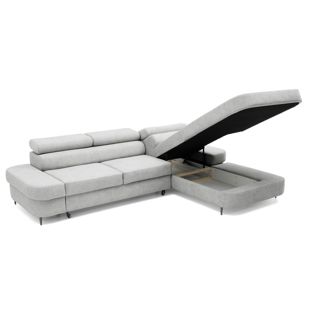 ECKSOFA JAZZ L Rechts mit Schlaffunktion 127x216 Velours Hellgrau - Hellgrau/Schwarz, Holz/Textil (237/285cm) - Muffo