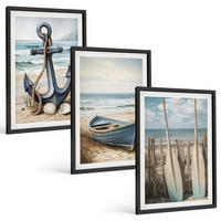 BILDER SET 3er Set - 40x60 cm Schwarzer Rahmen - Anker, Boot, Ruder, Strand - Schwarz, Kunststoff (40/60cm) - TULUP