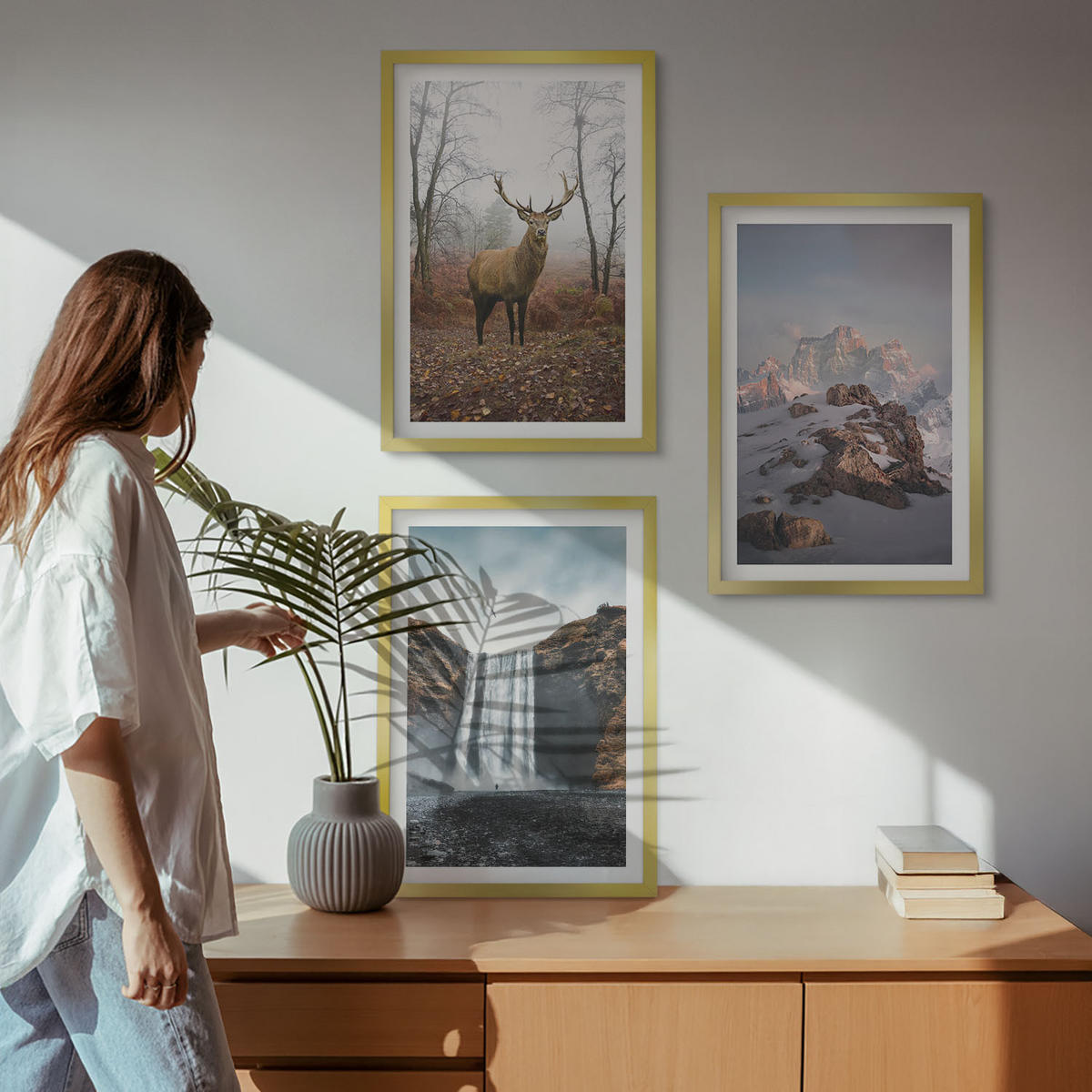 BILDER SET 3er Set - 40x60 cm Goldrahmen - Wilde Berglandschaften - Goldfarben, Kunststoff (40/60cm) - TULUP