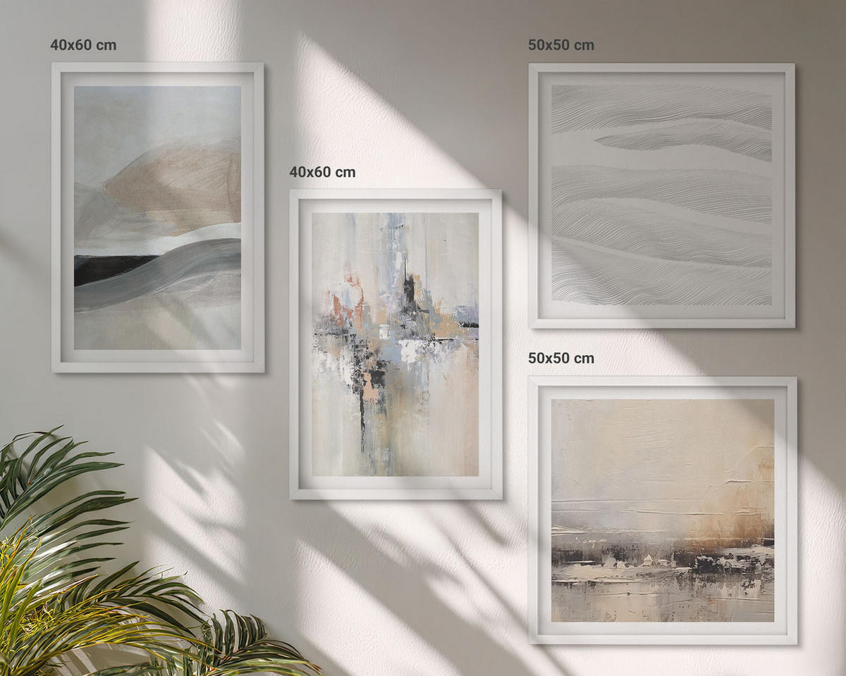 WANDBILDER 4er-Set - 50x50 cm & 40x60 cm Weißer Rahmen - Abstrakte Erdmuster - Weiß, Kunststoff (50/50cm) - ArtPrintCave