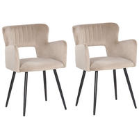 ESSZIMMERSTUHL 2er-Set Samtstoff Taupe Sanilac - Taupe, Textil/Metall (52/75/44cm) - Beliani