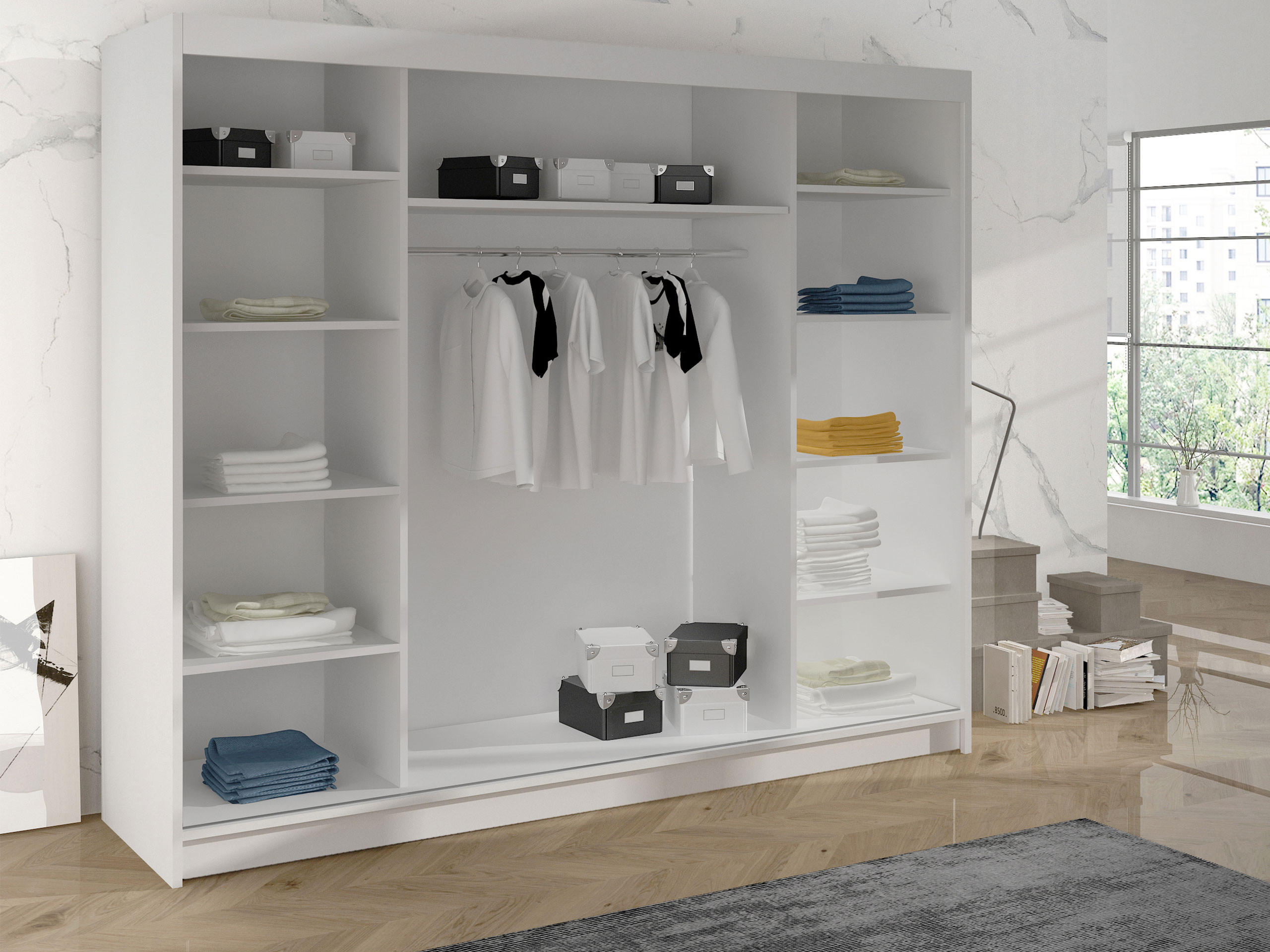Thumbnail - Mirjan24 Schwebetürenschrank, Eiche Artisan, Metall, 9 Fächer, Rechteckig, 200x215x58 cm, Schlafzimmer, Kleiderschränke,...
