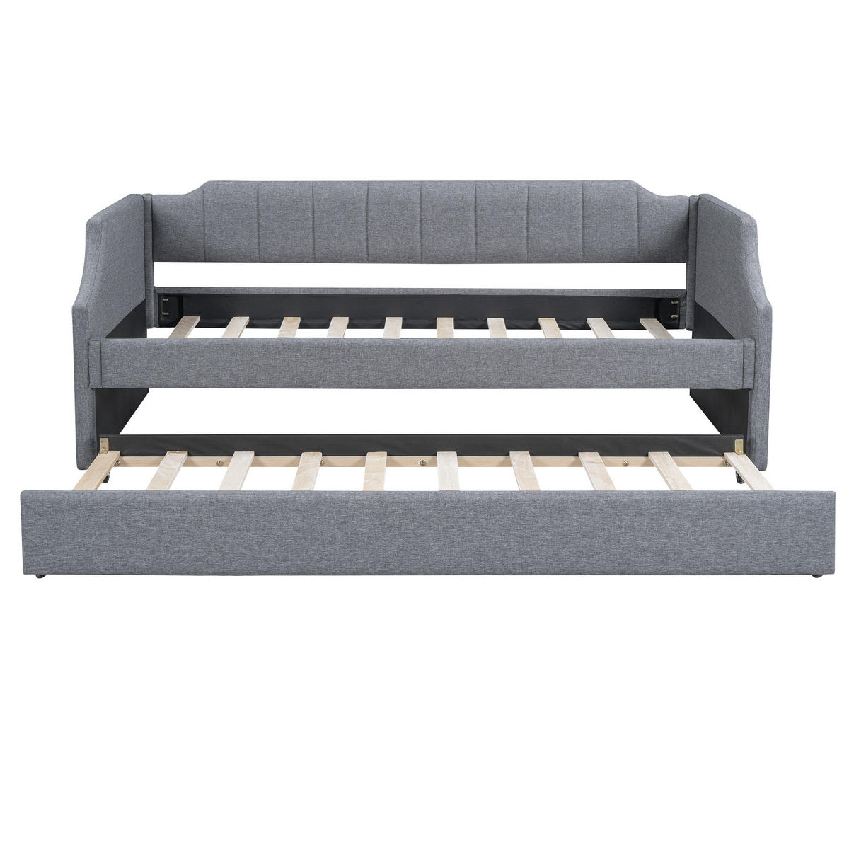 POLSTERBETT aus Baumwoll-Leinen 90x200 cm Grau mit ausziehbarem Rollbett und gepolsterten Armlehnen - Grau, Textil (90/200cm) - Modfu