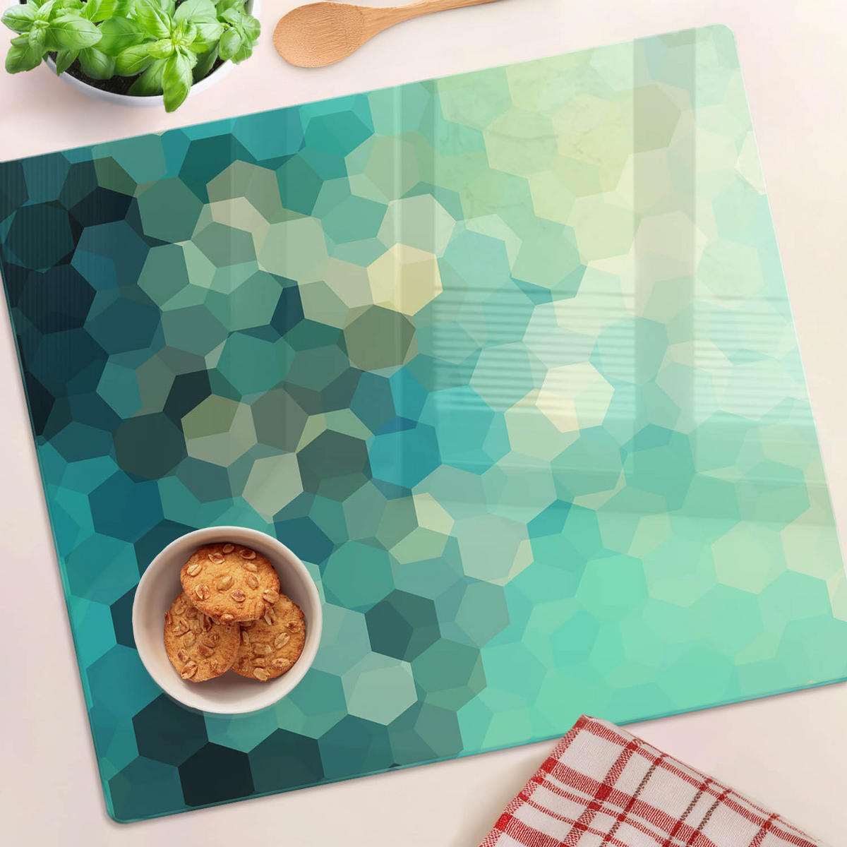 GLASPLATTE 60x52 cm Abstrakt - Blau, Glas (60/0.4/52cm) - TULUP