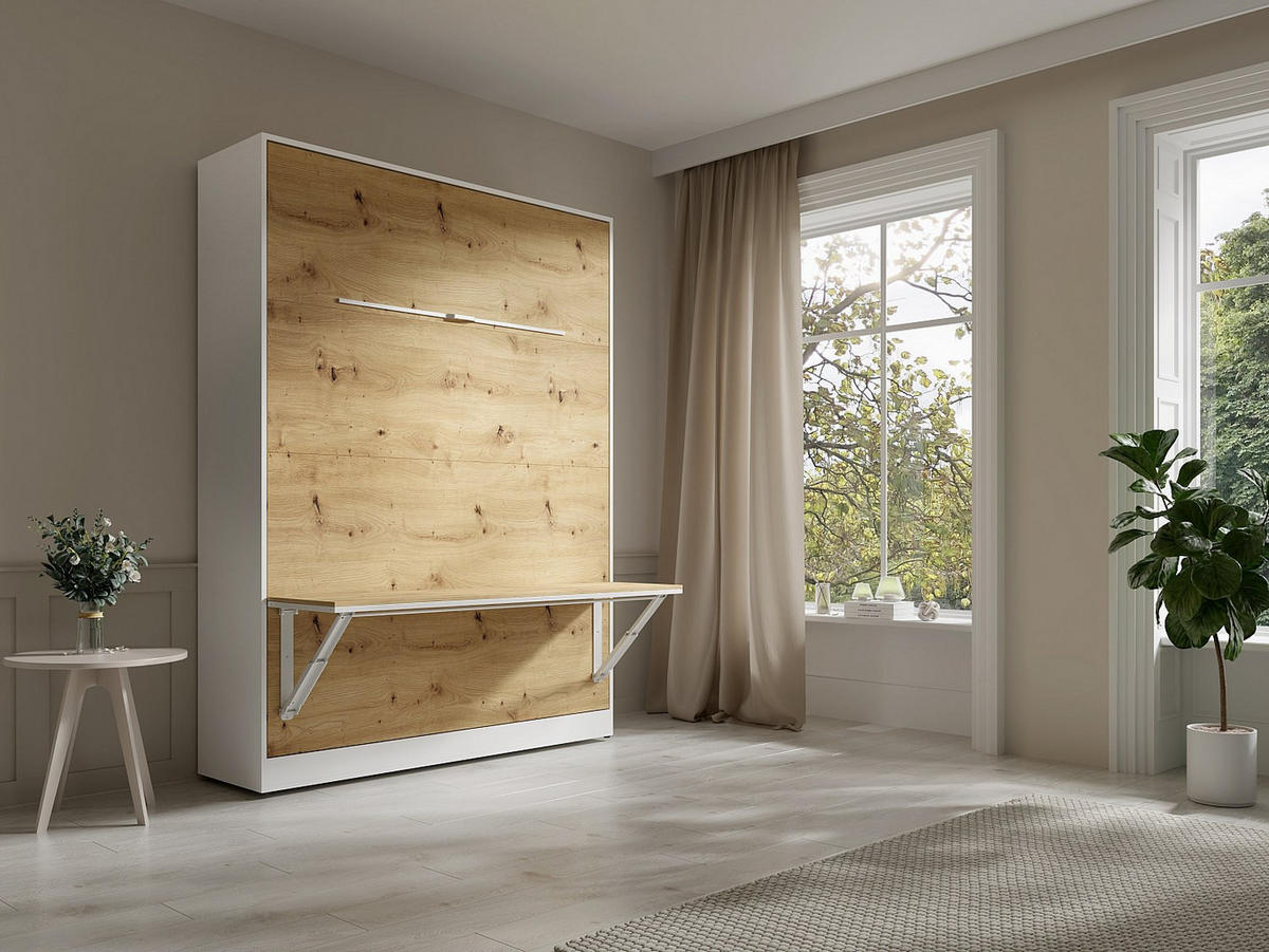 SCHREIBTISCH - 153.5 cm x 48 cm, 7.5 cm - metall - naturfarben hell, weiß Rapili - Weiß, Holz/Metall (48/153.5/45.1cm) - Vente-Unique