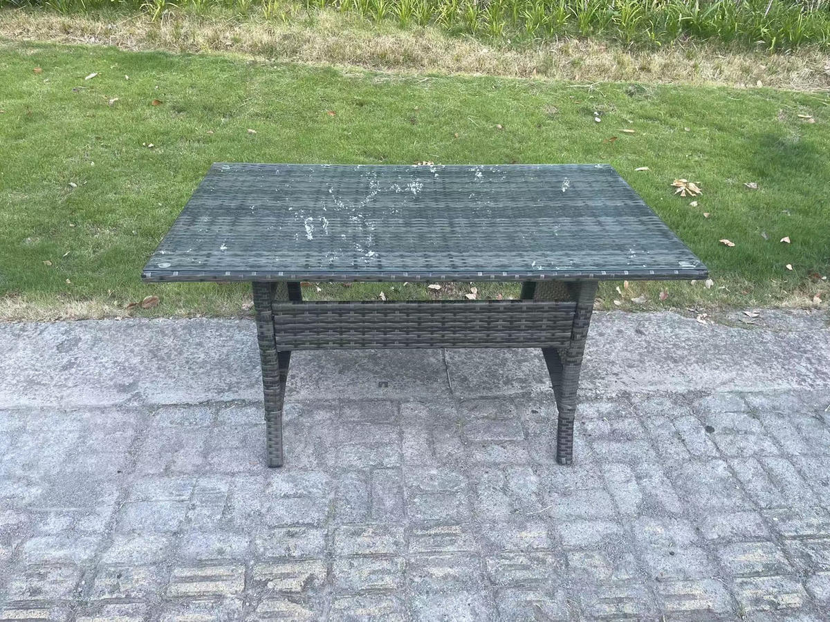 SITZGRUPPE mit Hocker Polyrattan Dunkelgrau 9-Sitzer - Dunkelgrau/Grau, Glas/Kunststoff - Fimous