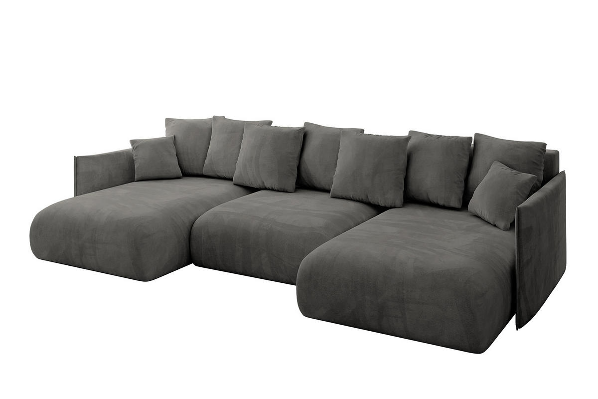 WOHNLANDSCHAFT mit Schlaffunktion und Bettkasten ONESK-U 317x177x72 Dunkelgrau Velours - Anthrazit, Holzwerkstoff/Kunststoff (317/72/177cm) - ALTDECOR