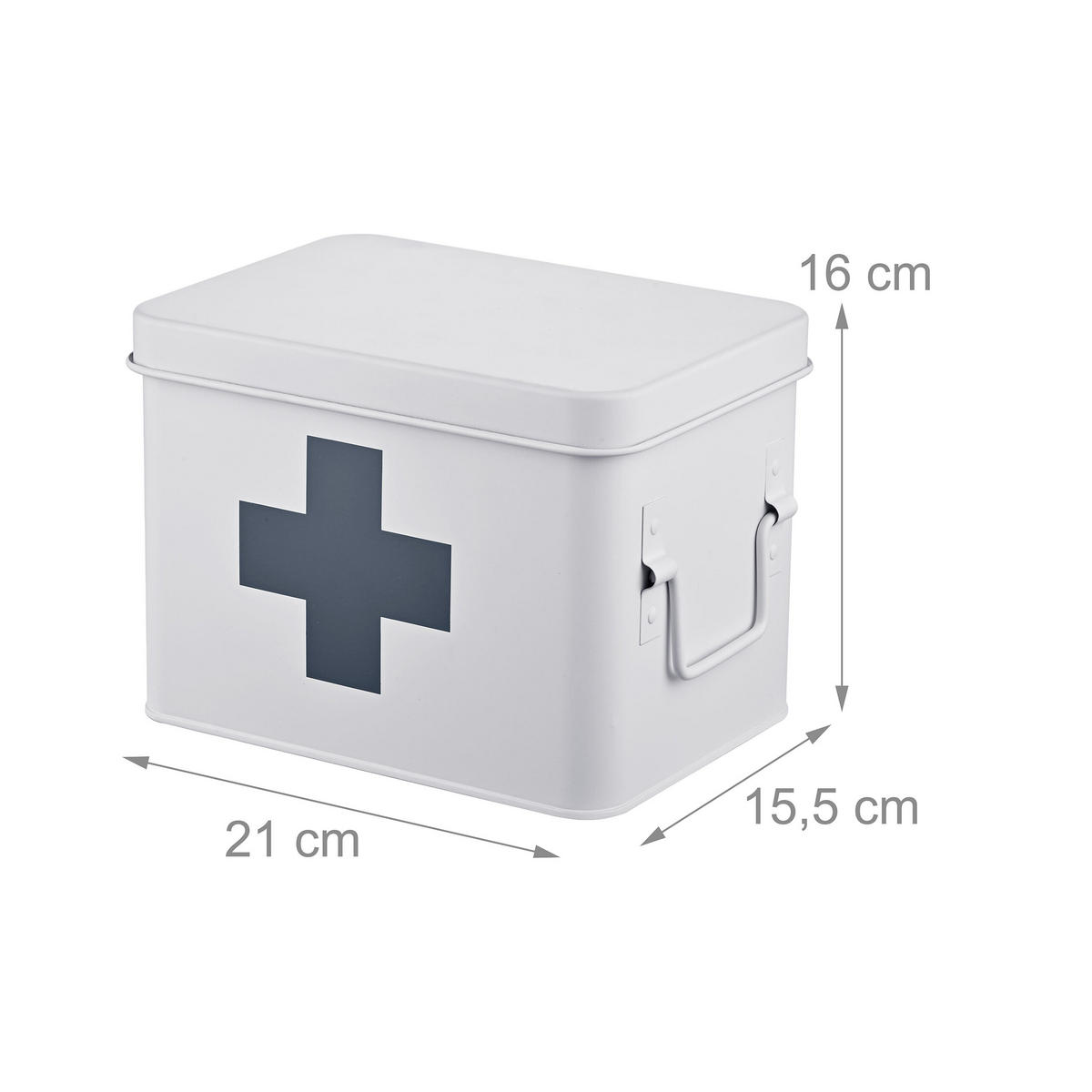 MEDIZINBOX Weiß Grau Metall 4 Fächer entnehmbarer Einsatz Größe M - Weiß, Metall (21/16/15.5cm) - Relaxdays