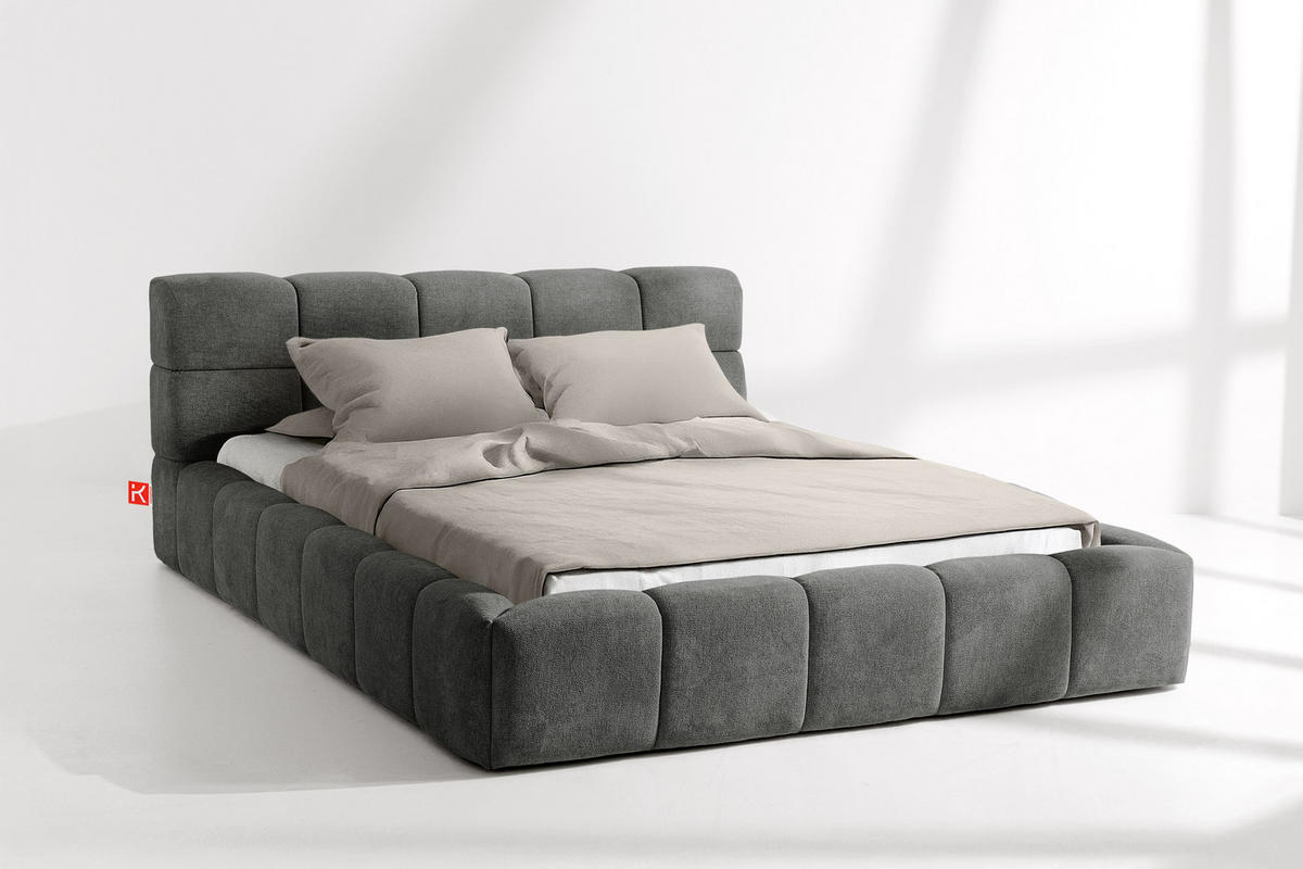 POLSTERBETT AERI 140/160/180/200 mit Rahmen und Bettkasten, grau - Grau, Holz/Holzwerkstoff (160/200cm) - KONSIMO®