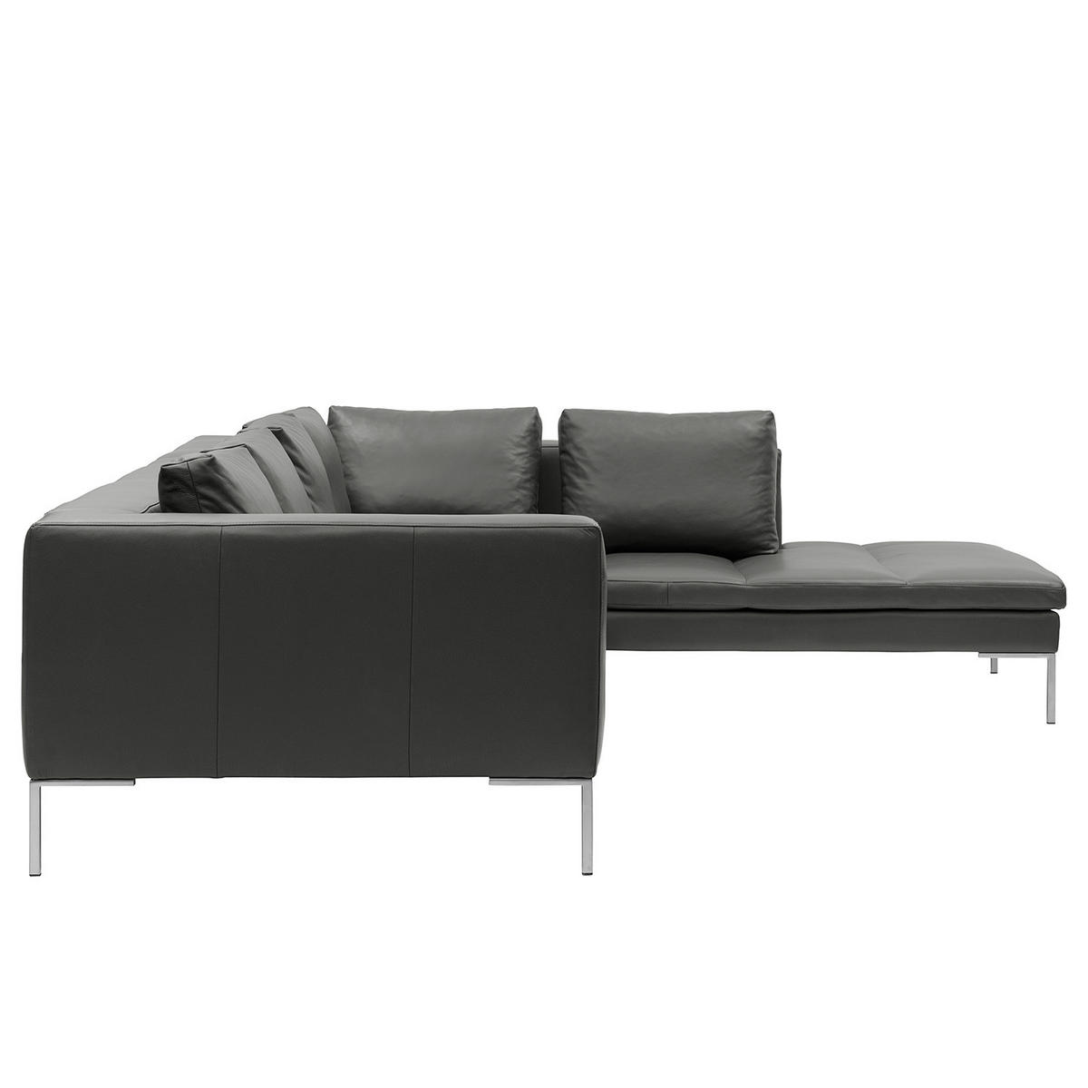 ECKSOFA mit Ottomane - Chromfarben/Grau, Leder/Metall (319/230cm) - home24