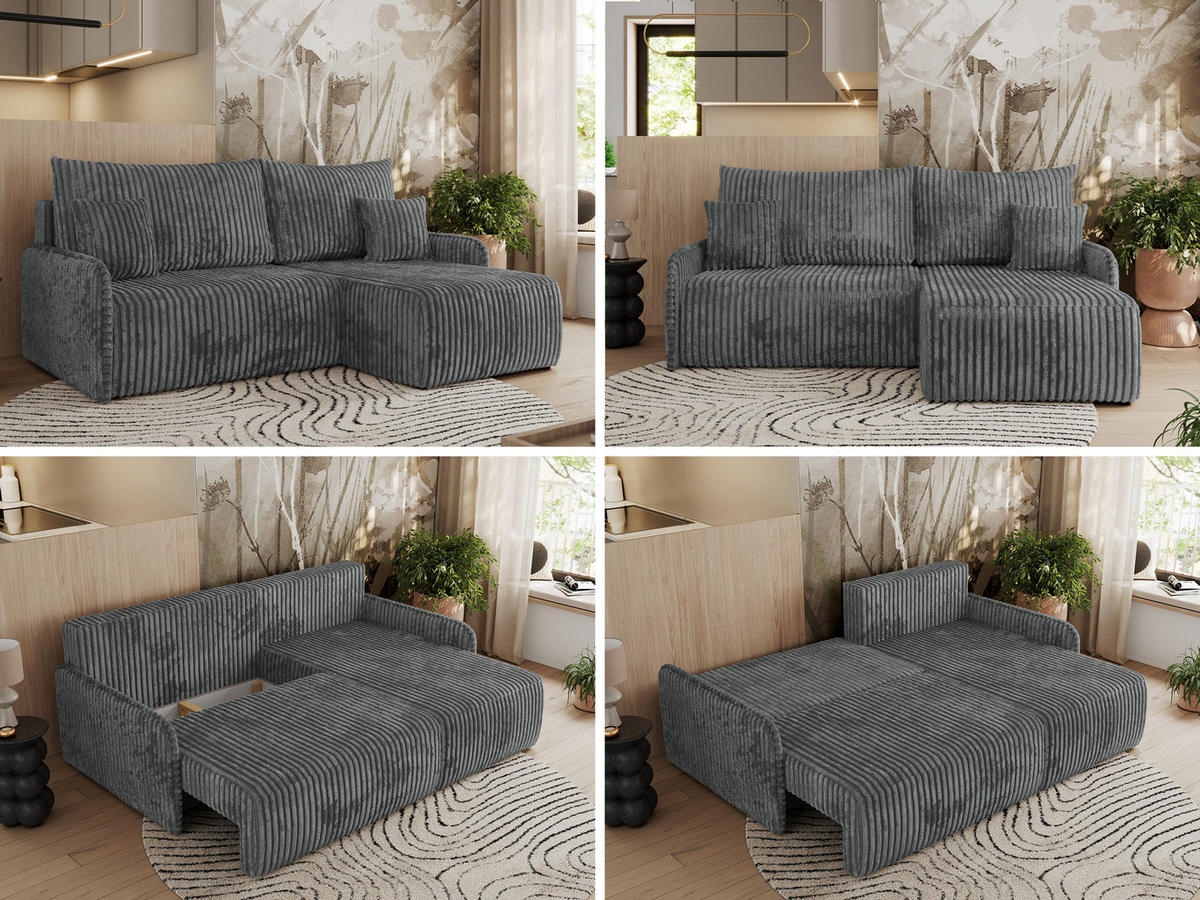 ECKSCHLAFSOFA ARPA L Dunkelgrau Cord - rechts - Dunkelgrau/Schwarz, Kunststoff/Textil (150/198cm) - MKS
