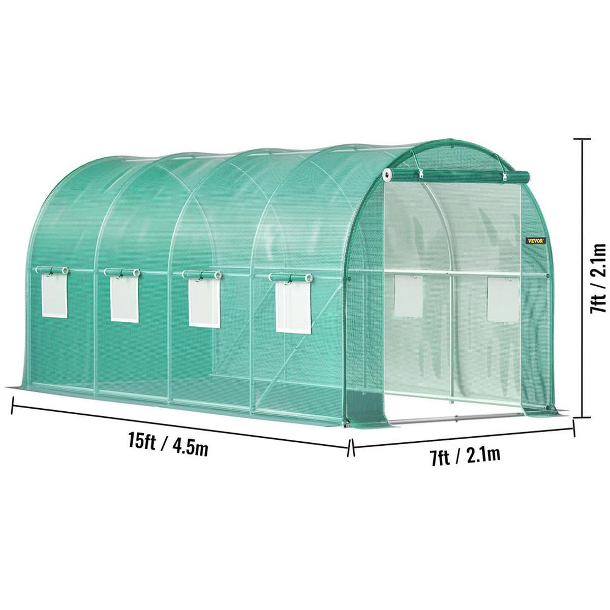 GEWÄCHSHAUS Tunnel begehbar Stahl verzinkt 4,5x2,1x2,1 m - Grün, Metall (2.1/2.1/4.5cm) - Kaket