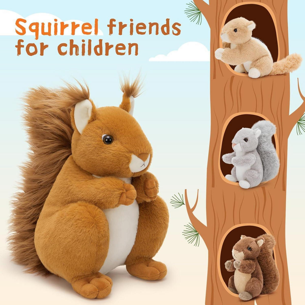 STOFFTIER 4-teiliges Set Eichhörnchen mit Babys 35cm Maroon-brown - Braun, Textil (30/35cm)