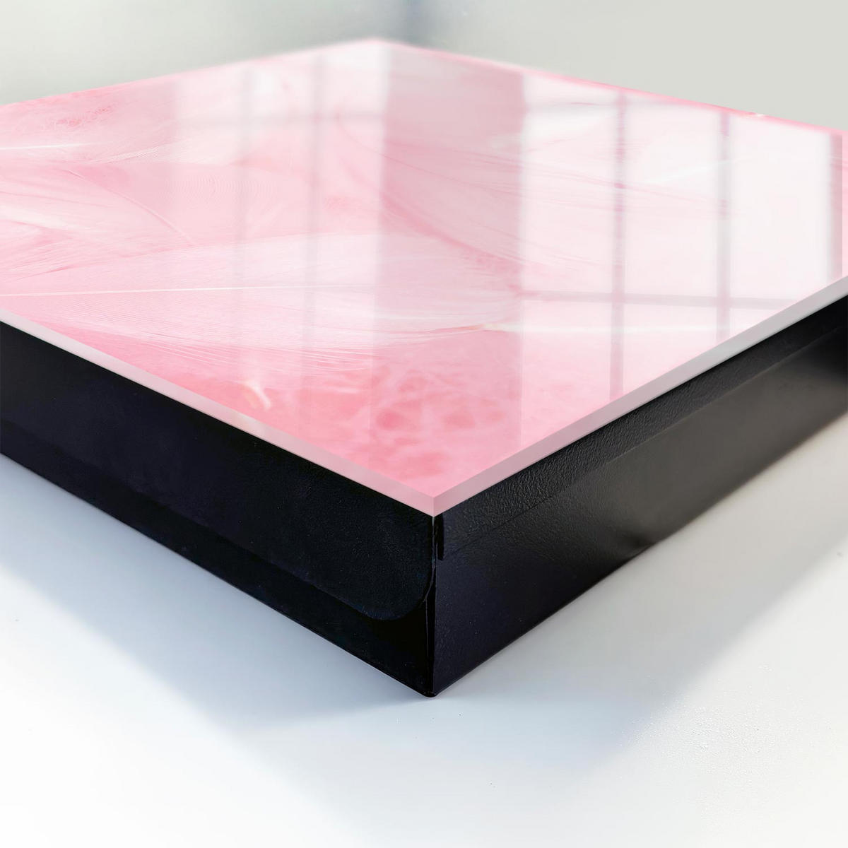 SCHLÜSSELBOX Schwarz 30x30 cm- Türöffnung nach rechts - Rosa Federn - Pink, Metall (30/30/5cm) - TULUP