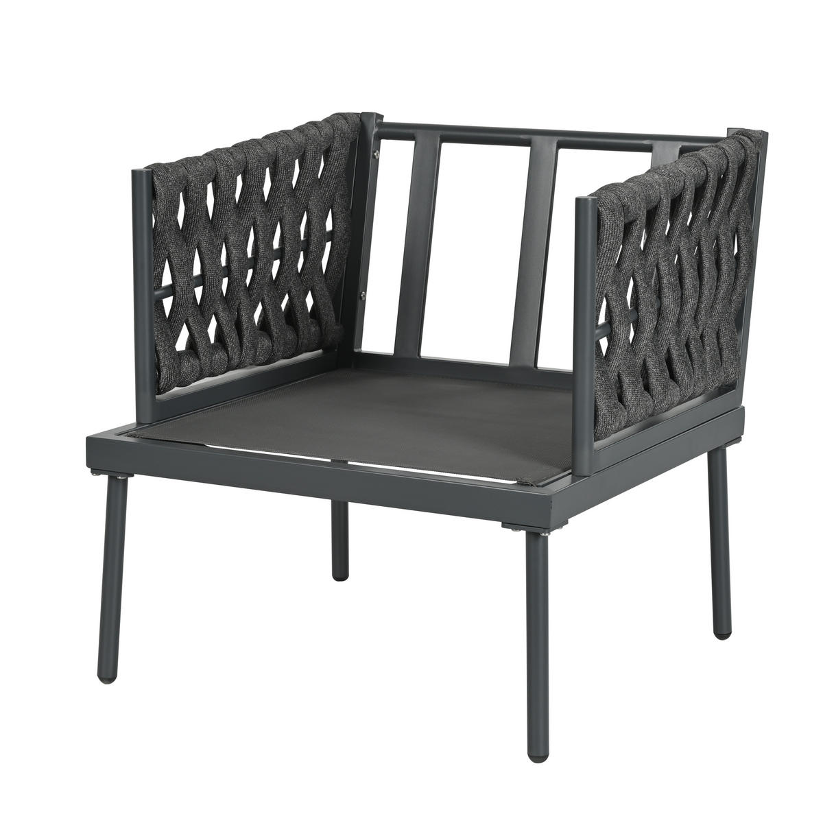 GARTENSET 4-tlg. 180x68x66cm grau aus Stahl und Seil mit Glas - Grau, Textil - Modfu