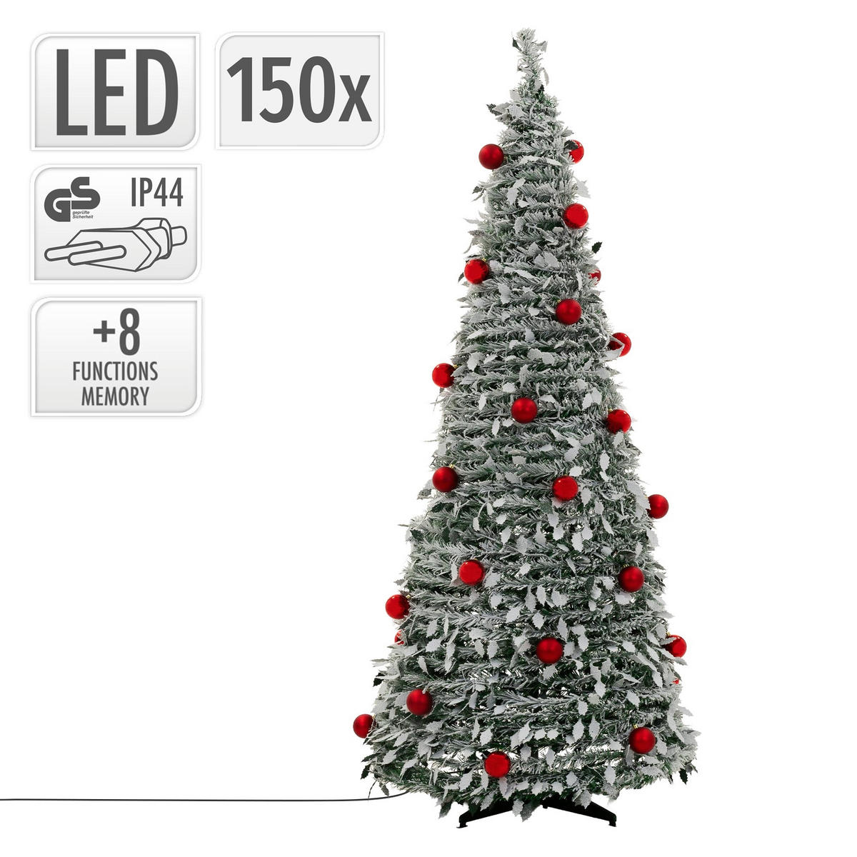 UMĚLÝ VÁNOČNÍ STROMEK Pop-Up, 180 cm, skládací, vánoční dekorace včetně LED světelného řetězu - různobarevná, plast (70/180cm) - ECD-Germany