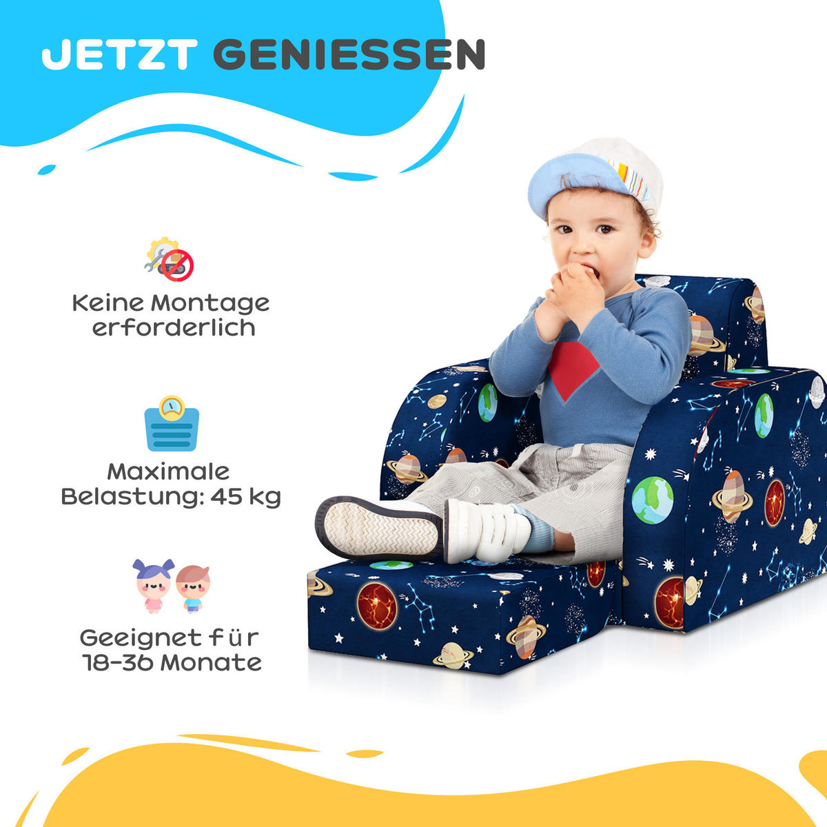 KINDERSESSEL, Schaumstoff, Blau, 46,5L x 93B x 28,5H cm - Blau, Metall (93/28.5/46.5cm) - AIYAPLAY