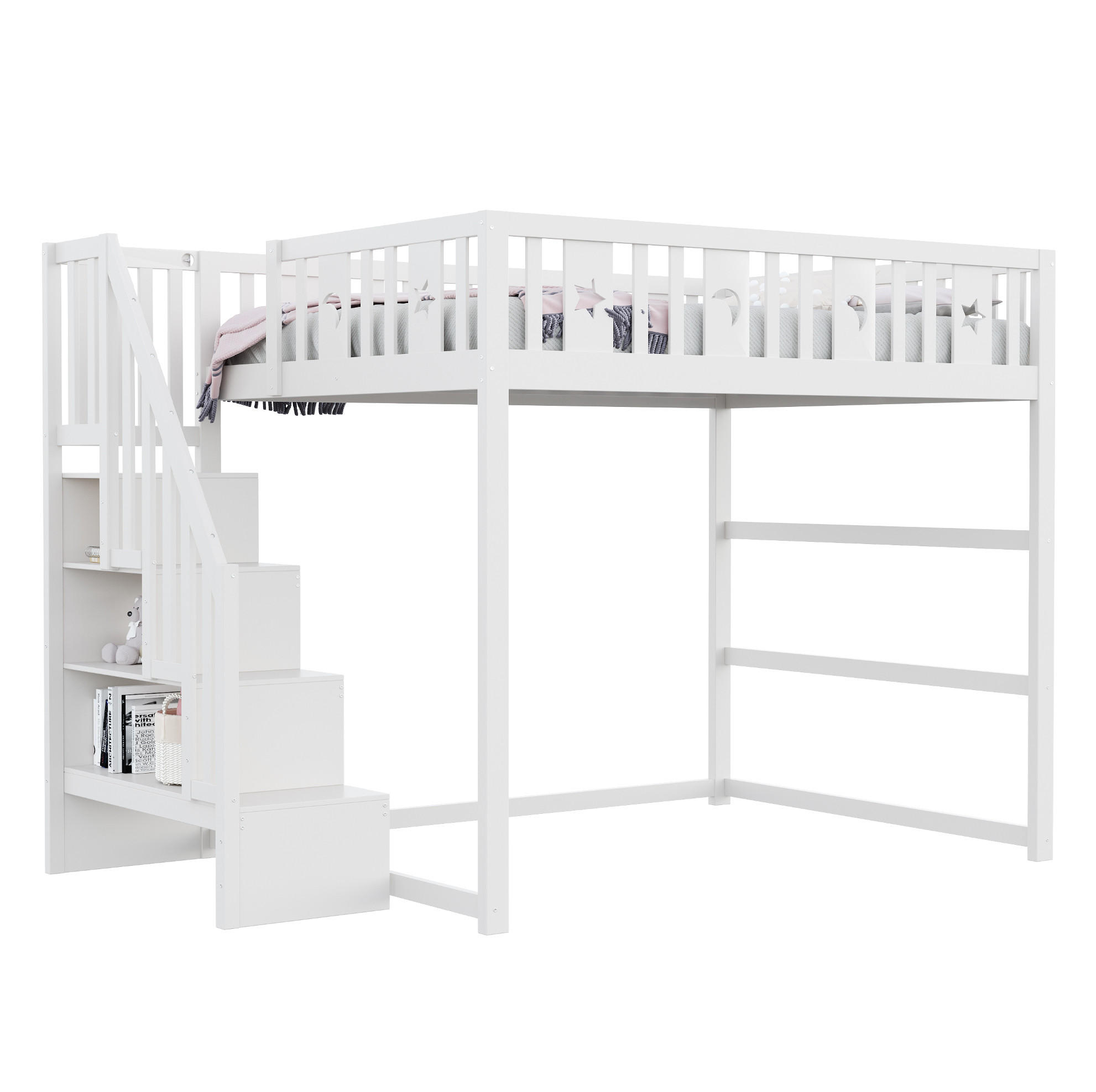 HOCHBETT 140/200 cm aus Massivholz mit Treppe, Regal und Sofabereich in Weiß - Weiß, Holz (140/200cm) - Flora Grace