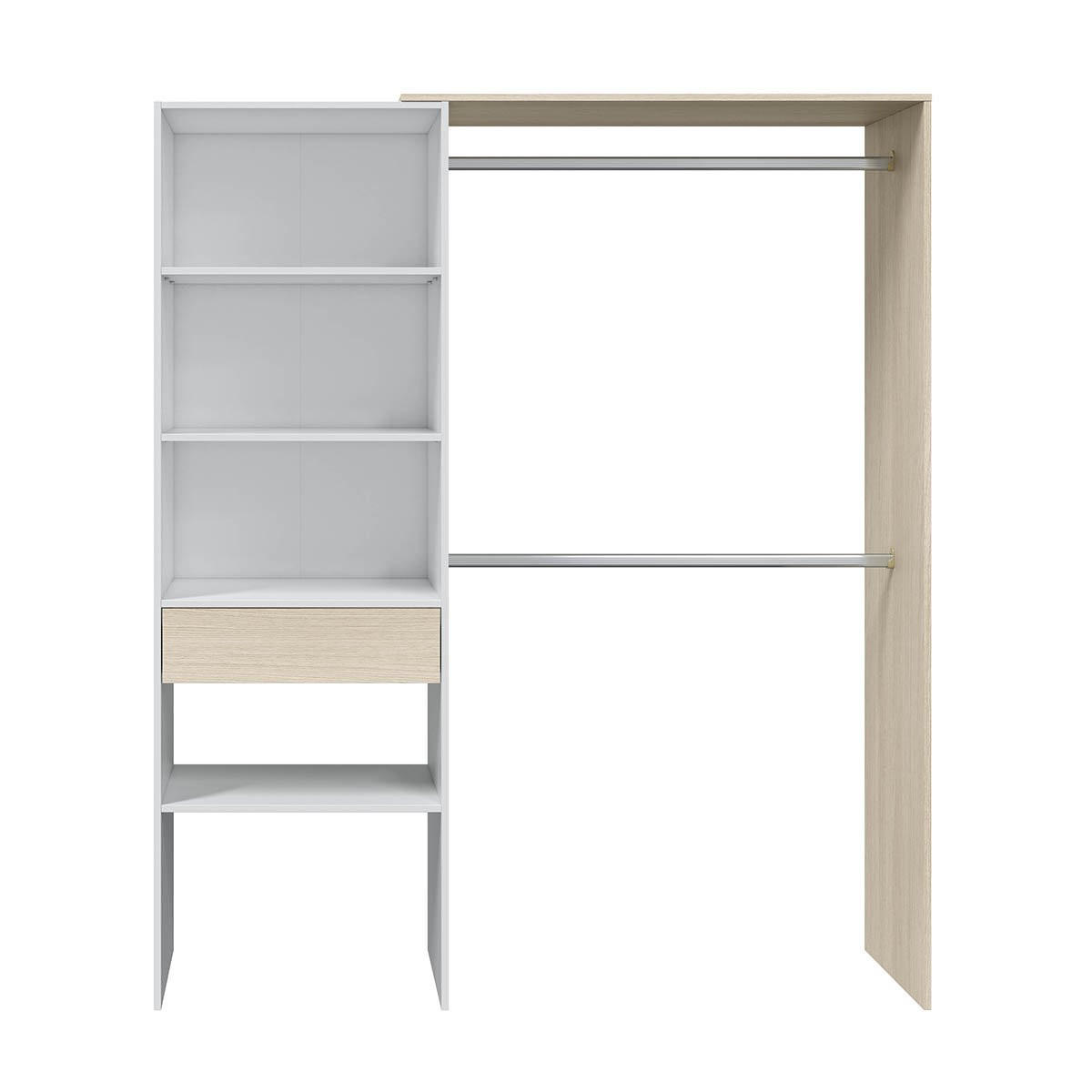 KLEIDERSCHRANK mit weißem Dekor und Eiche - H187 cm - Weiß, Holzwerkstoff (40/187/158cm) - Calicosy