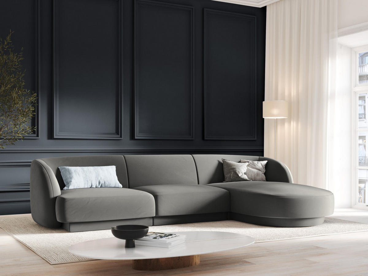ECKSOFA rechts Miley aus Samt hellgrau 4 Sitzplätze - Hellgrau, Textil (156/255cm) - Micadoni