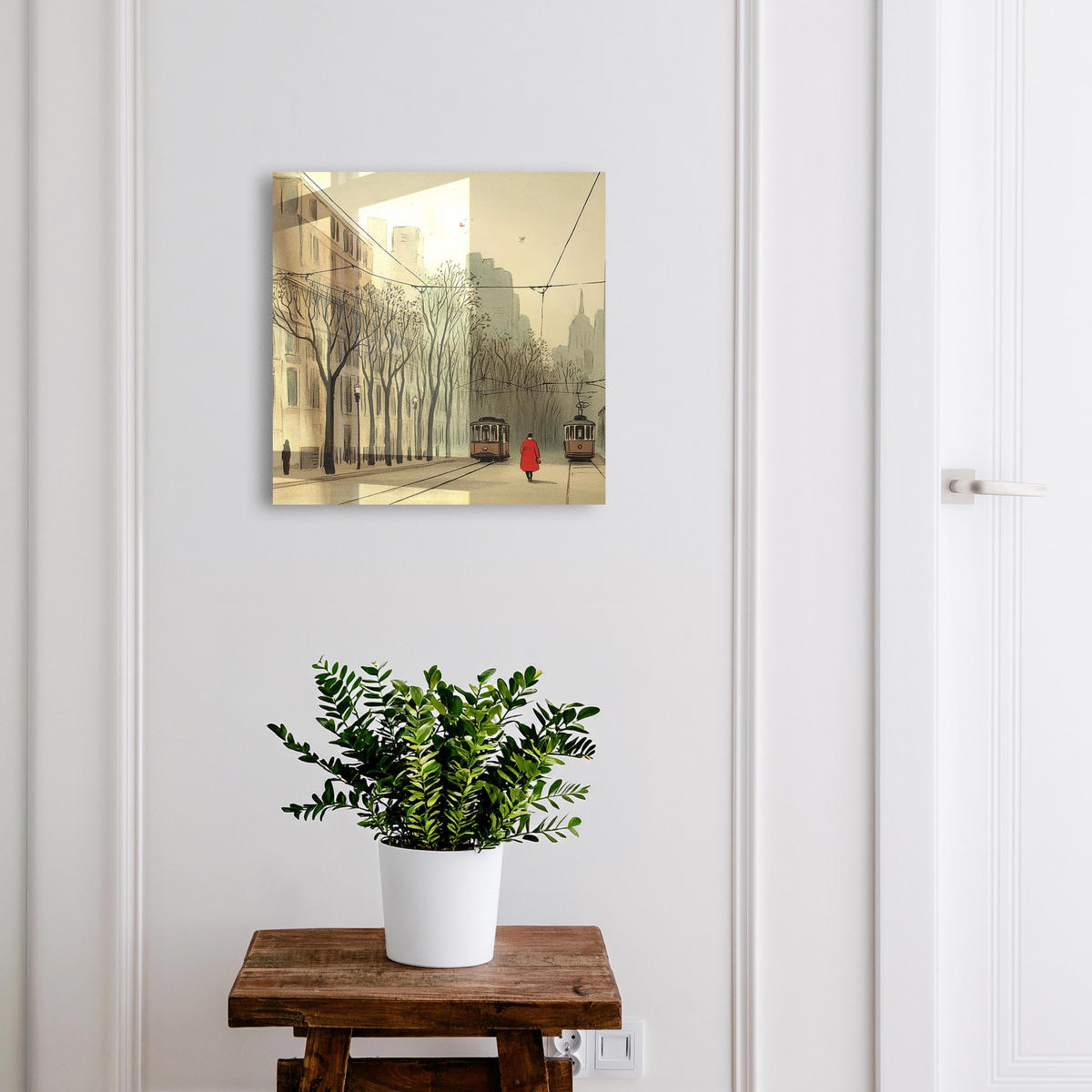 SCHLÜSSELBOX Weiß 30x30 cm – Türöffnung nach rechts - Stadtspaziergang - Beige, Metall (30/30/5cm) - TULUP