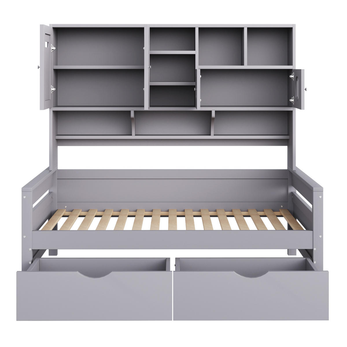 BETT 90/200 cm Grau mit Stauraum und Schubladen aus Holz - Grau, Holz (90/200cm) - Flora Grace