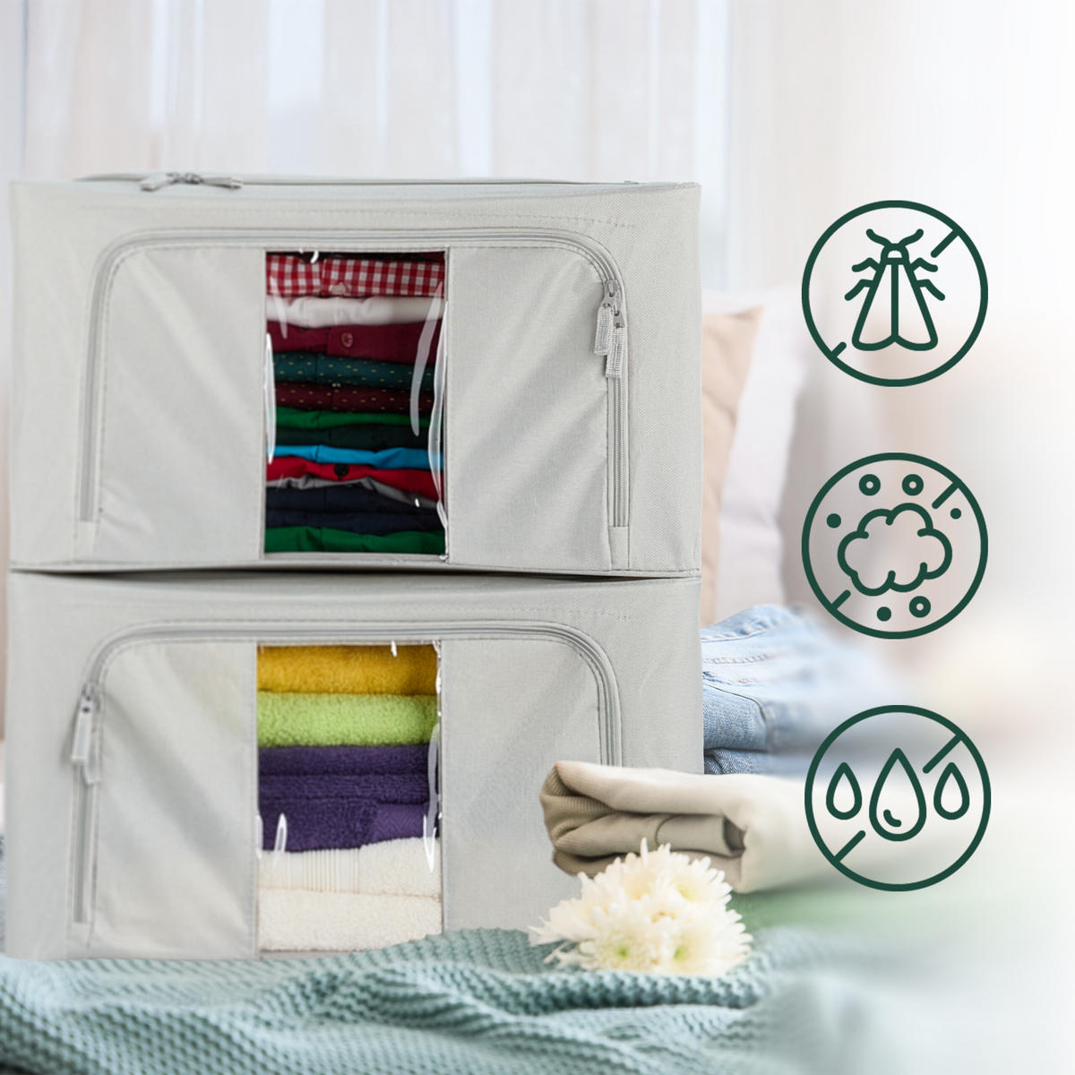 SÚPRAVA na uskladnenie - sivá, kov/textil - Relaxdays