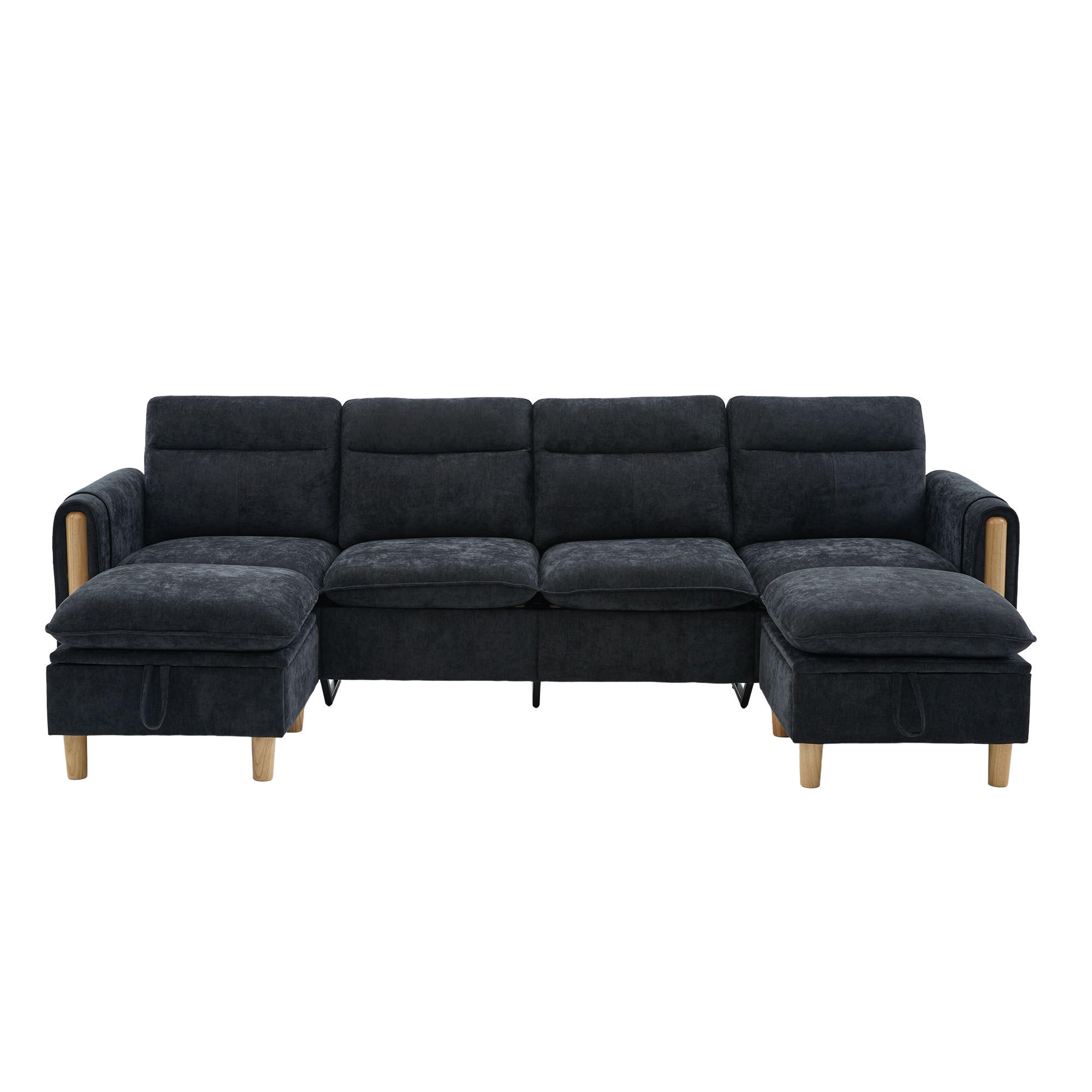 WOHNLANDSCHAFT DE-33935 modular mit Stauraumhockern Schwarz - Schwarz, Holzwerkstoff (261/86/77cm) - ComfortXL