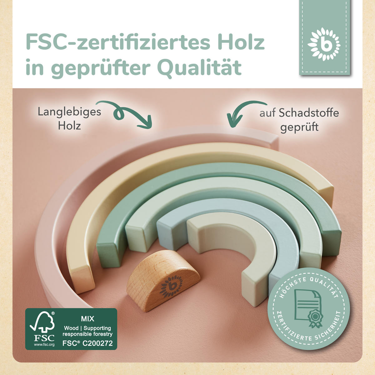 REGENBOGEN aus Holz - ab 12 Monate - Multicolor, Holz (12.1/24.2cm) - Bieco Spielwaren