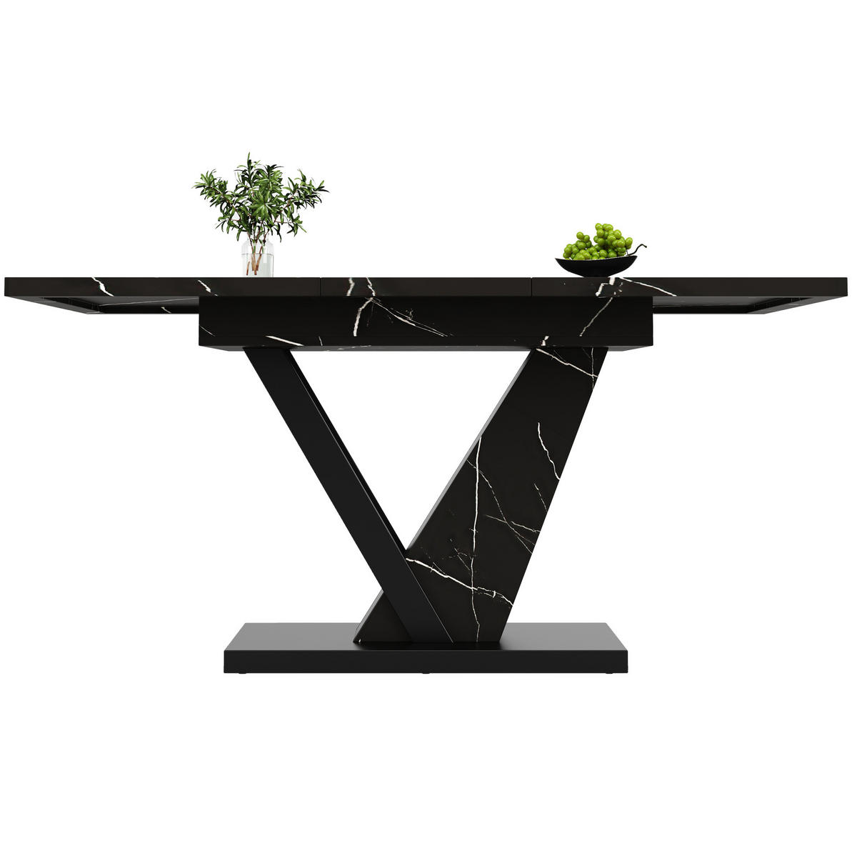 ESSTISCH 120-160x75x76 cm aus MDF mit schwarzem Marmormuster auf stabilen Metallbeinen ausziehbar - Schwarz, Holzwerkstoff (160/75/75.5cm) - Modfu