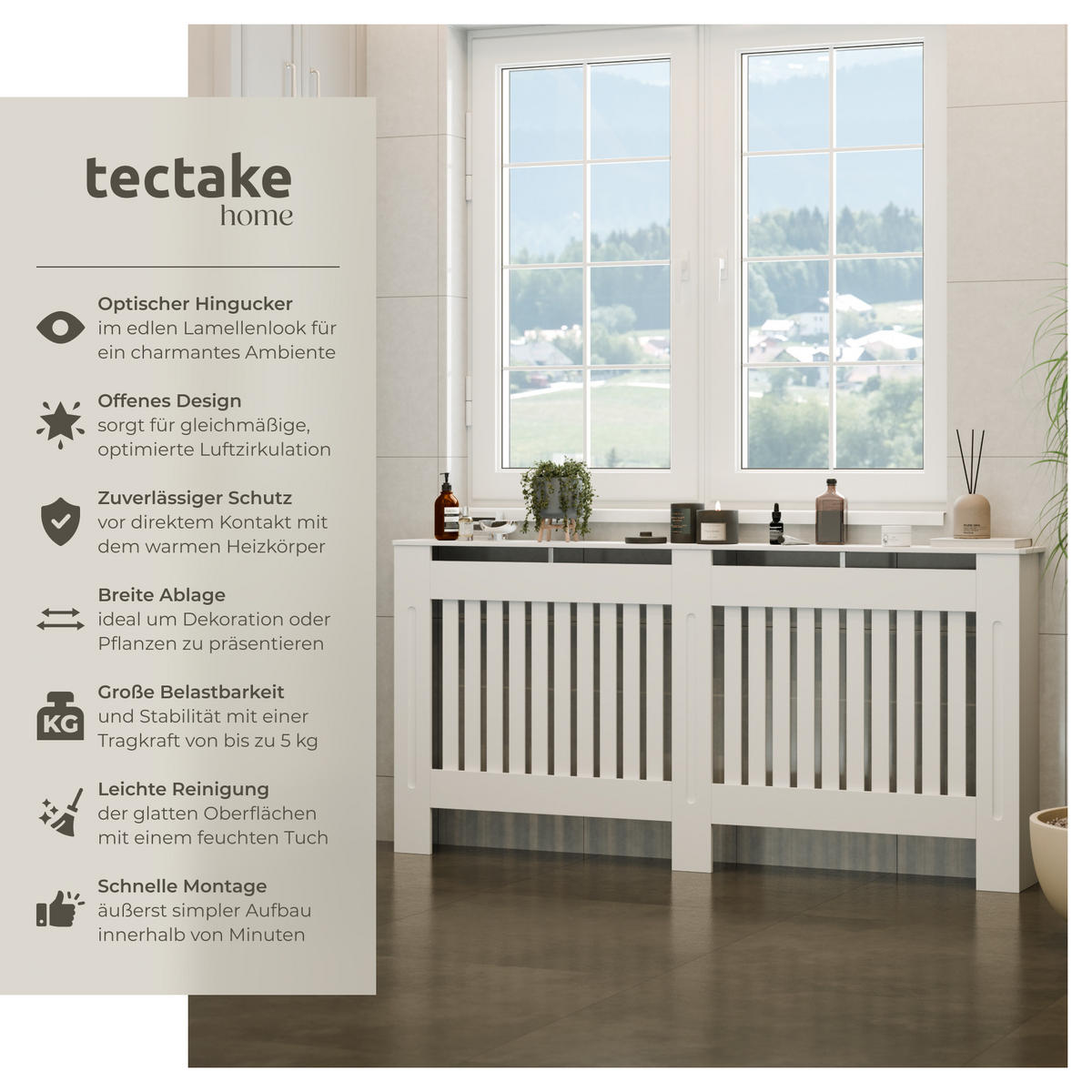 HEIZKÖRPERABDECKUNG Vila,optimale Luftzirkulation,weiß - Weiß, Holz (19/172/82cm) - tectake