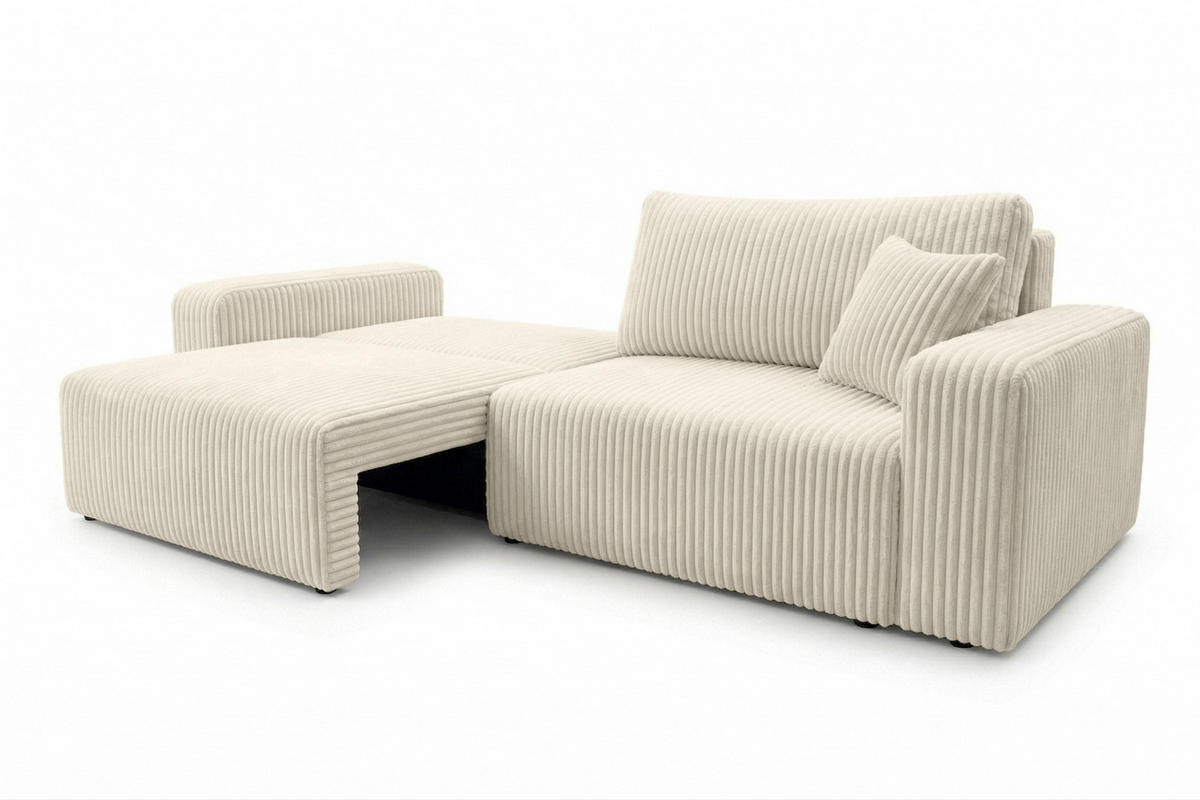 SOFA Mit Schlaffunktion Und Bettkasten, Cordstoff Tilia, Ecru, BEST SCORNER - Ecru, Holz (245/83/90cm) - Kaiser Möbel
