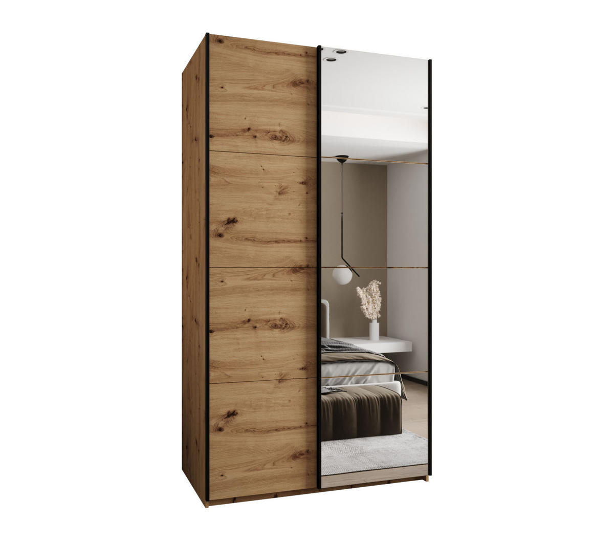 SCHWEBETÜRENSCHRANK 245,5/130/64 2-türig - Schwarz/Eiche Artisan, Holz/Metall (130/245/64cm) - Abiks Möbel