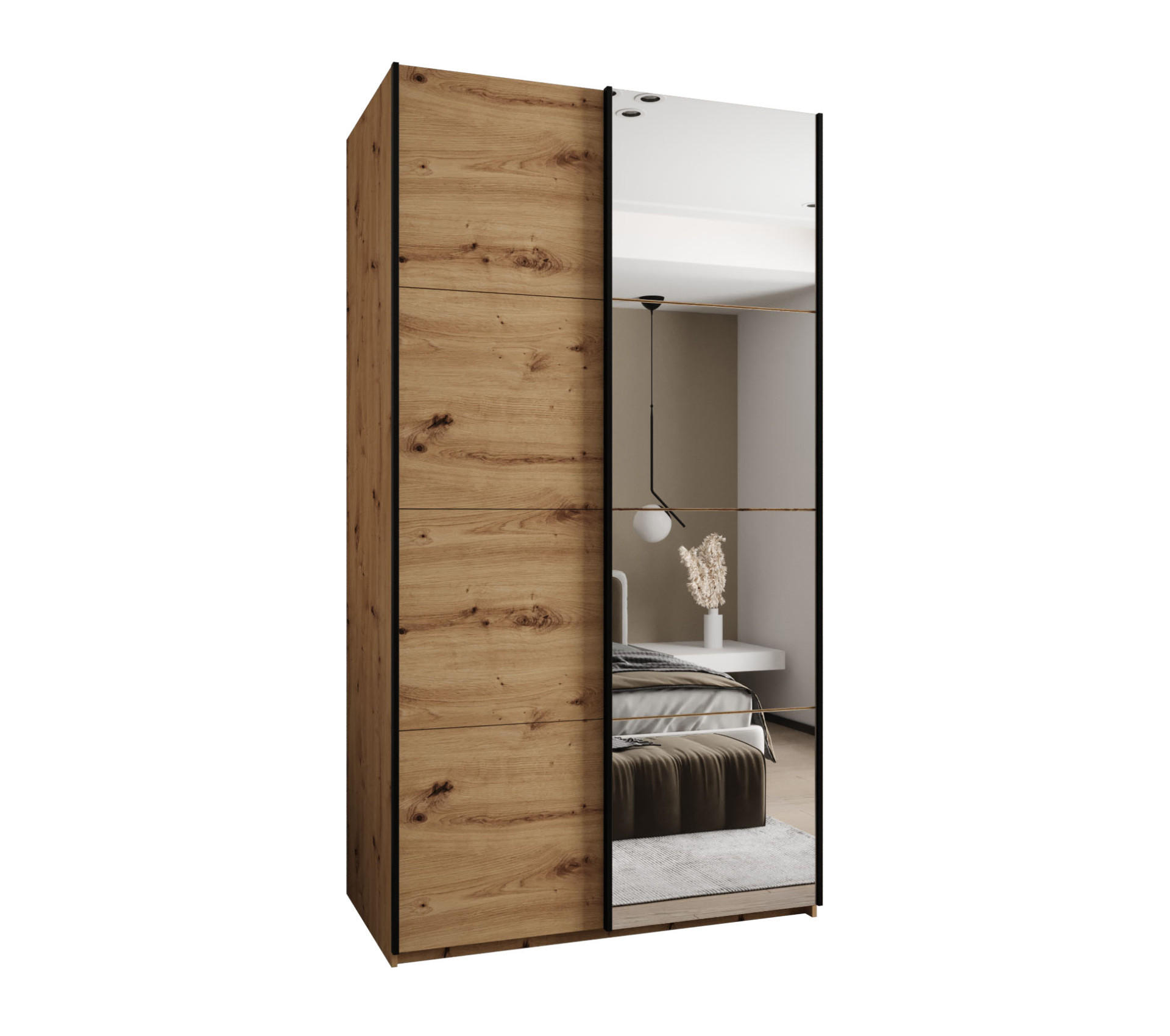 Abiks Möbel SCHWEBETÜRENSCHRANK Eiche Artisan, Eiche Artisan, Schwarz 140cm × 64cm × 245cm